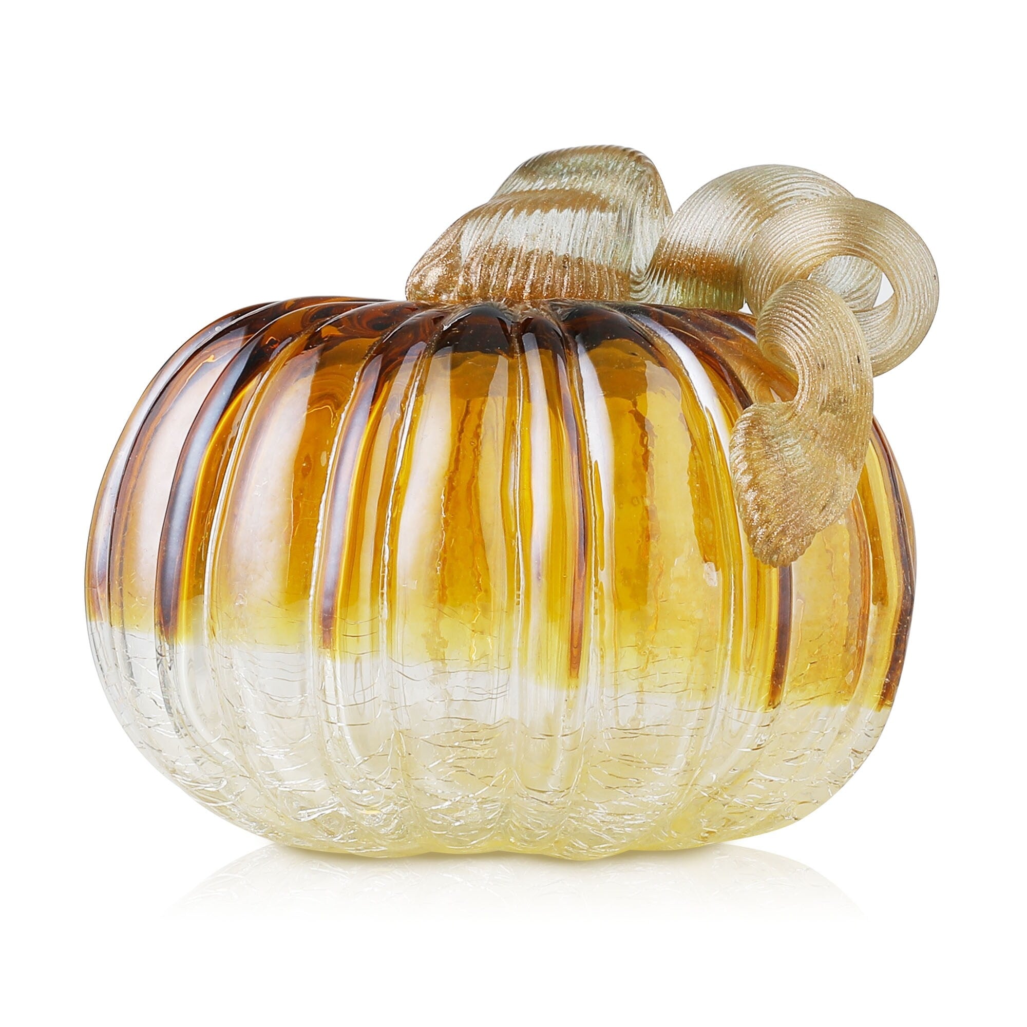 Glitzhome Amber Crackle Handblown Fall Harvest Glass Pumpkins for Thanksgiving Decor