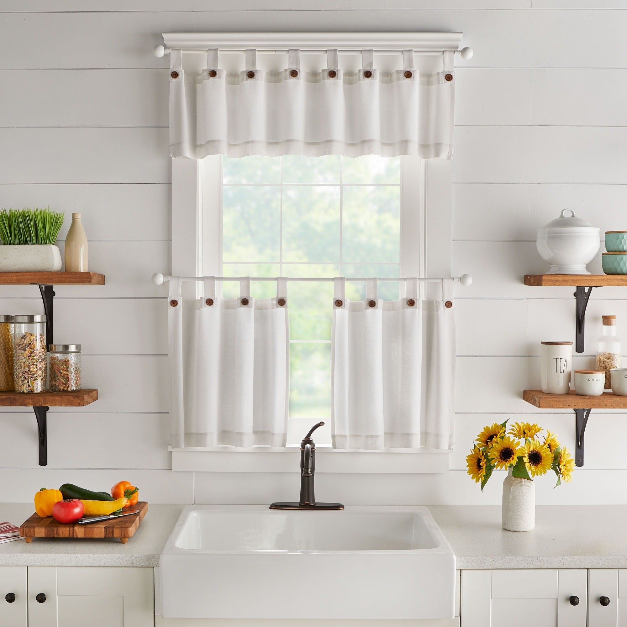 Tucker Solid Button Kitchen Curtain Tier Set