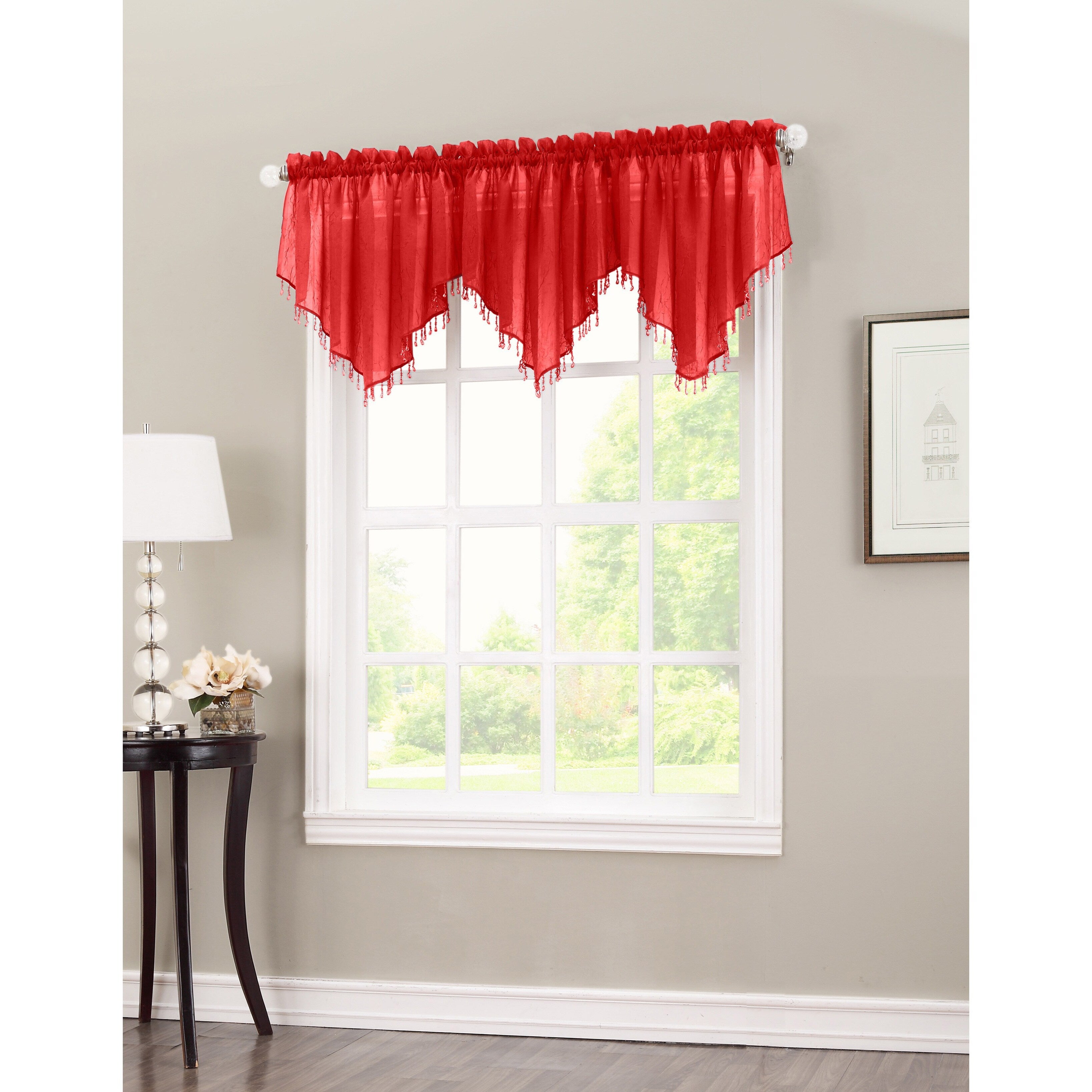 No. 918 Erica Crushed Voile Ascot Beaded Sheer Rod Pocket 1-Piece Curtain Valance