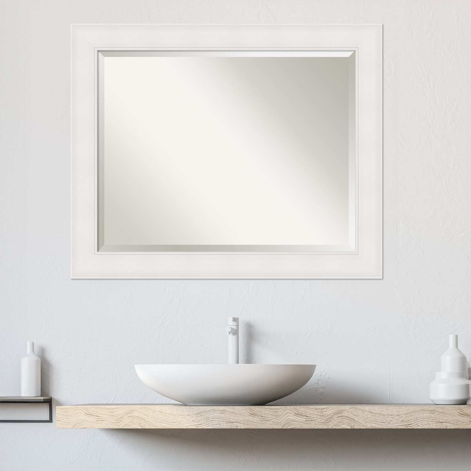 Textured White Beveled Framed Bathroom Vanity Wall Mirror - Textured White