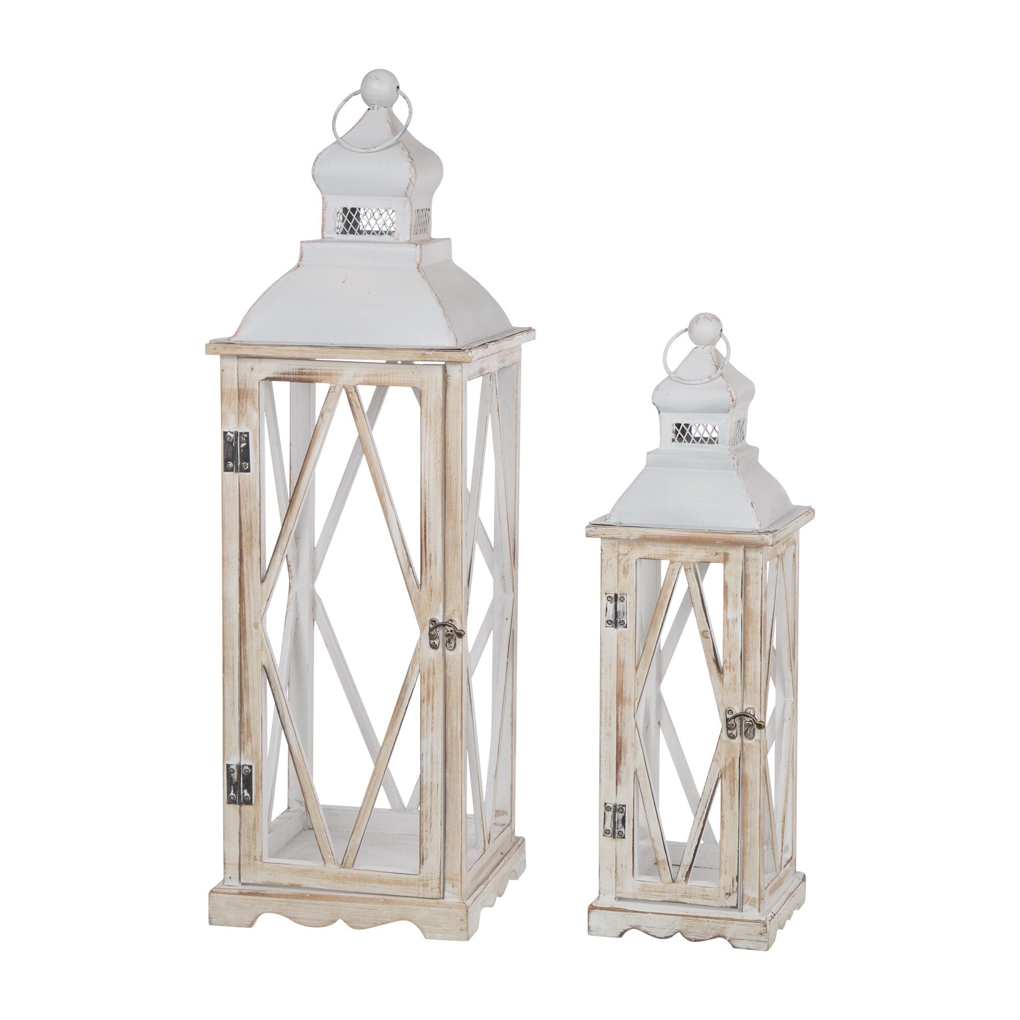 Glitzhome 2-Piece Oversize Farmhouse Wood/ Metal Hanging Candle Holders Decorative Lanterns