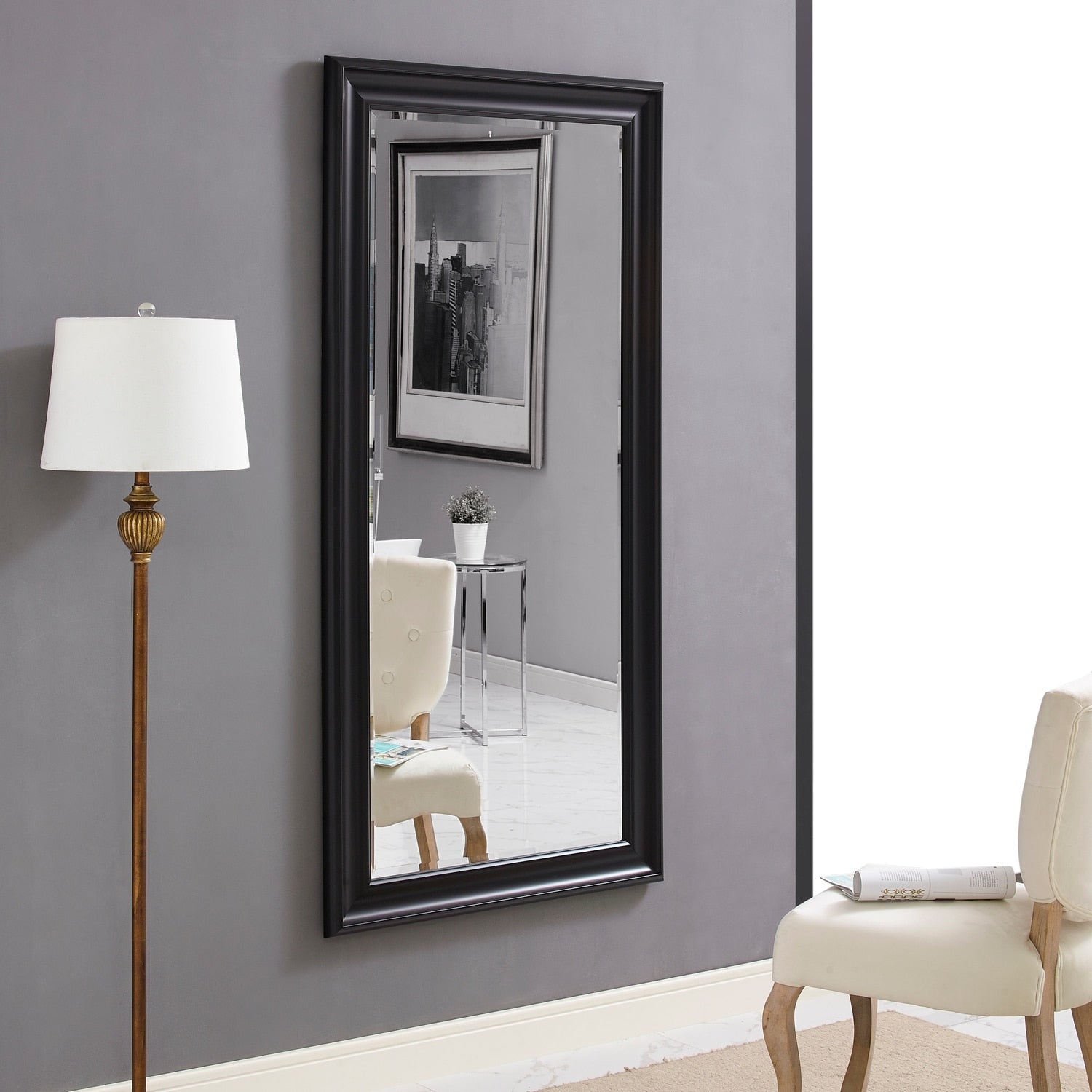 Tall Mirror Full Body Oversized Mirror Smooth Faux Wood Frame Rectangle Wall Mounted Hanging Mirror