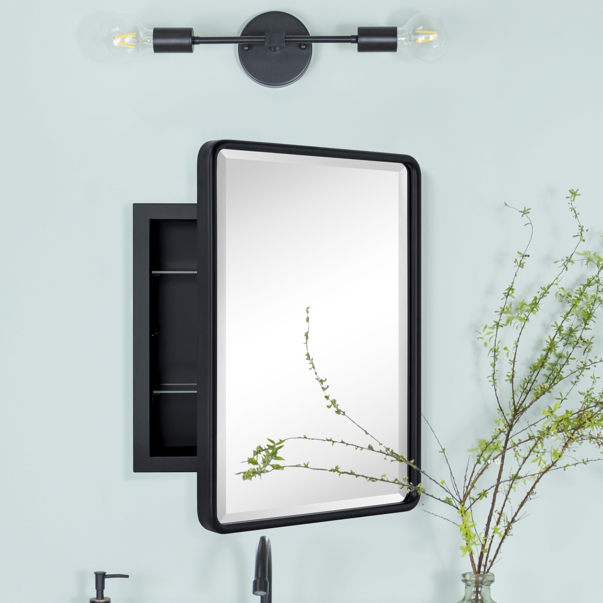 TEHOME Farmhouse Recessed Metal Bathroom Medicine Cabinets with Mirror