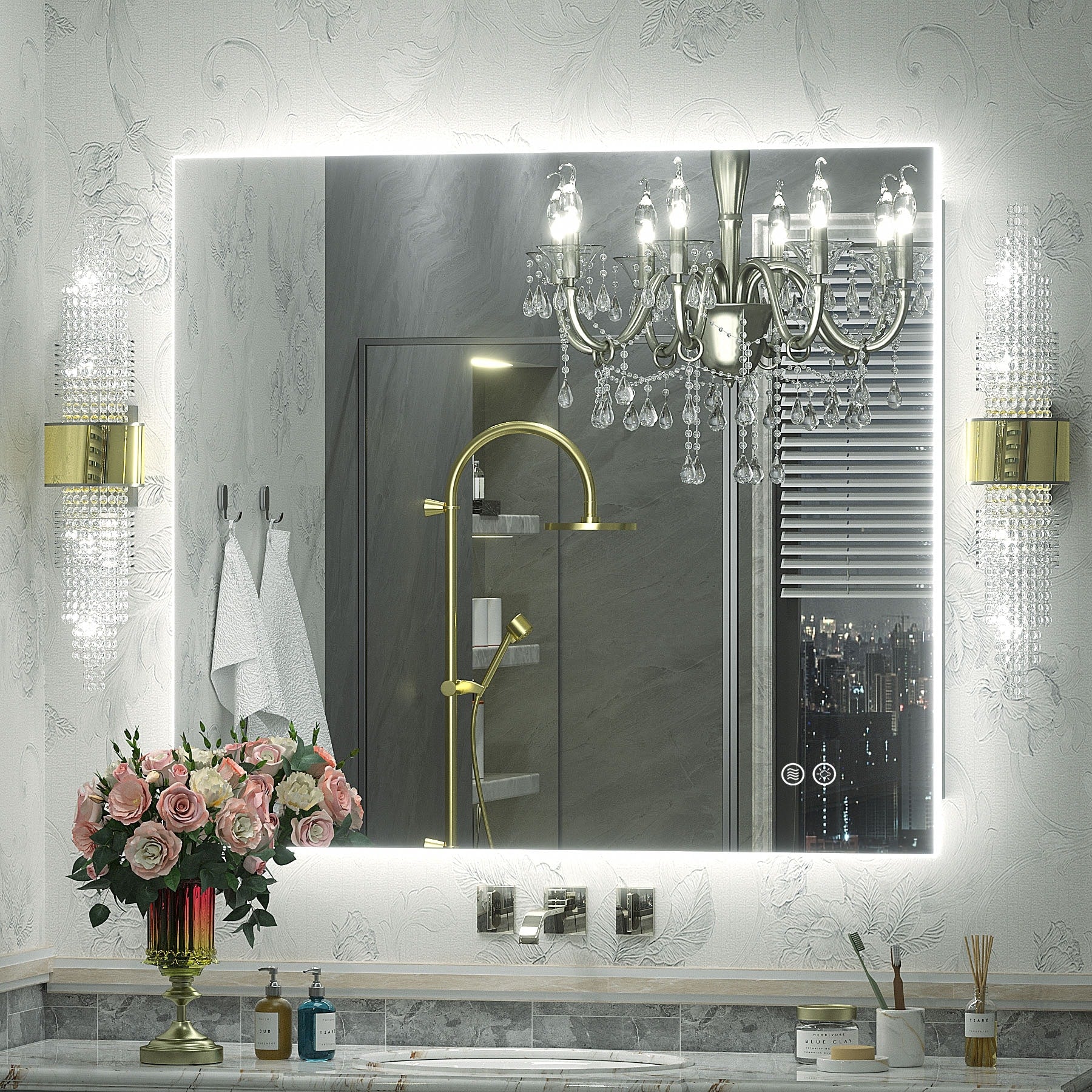 Apmir LED Lighted Anti-Fog Frameless Backlit Bathroom Vanity Mirror with in Tempered Glass