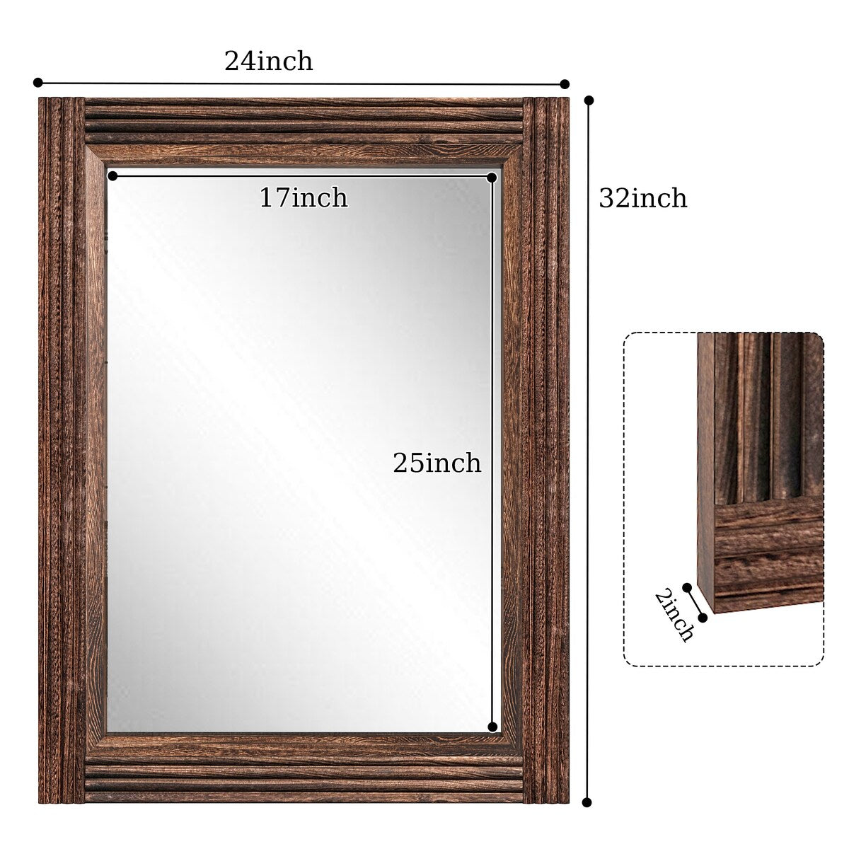 Solid Wood Frame Flat Bathroom Mirror