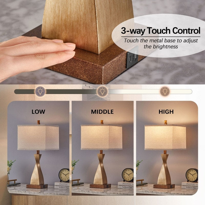 KAWOTI 22'' Touch Control Table Lamp with USB Ports, Bulbs(Set of 2)