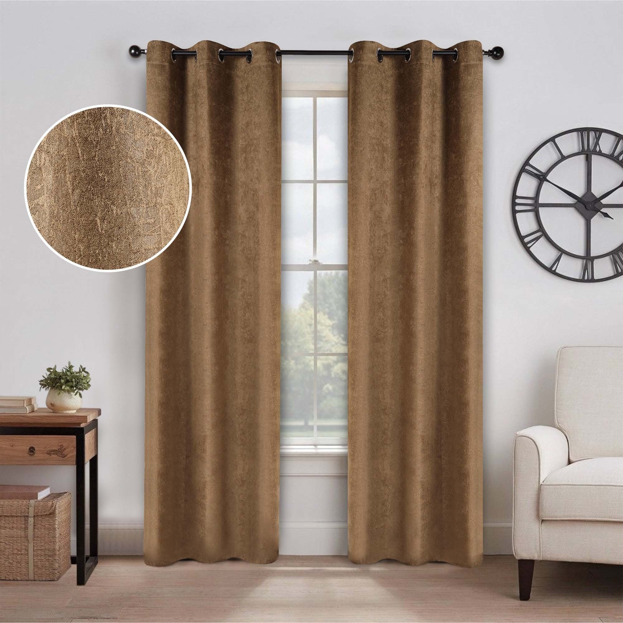 Superior Rustic Textured Abstract Room Darkening Blackout Curtains, Rod Pocket or Grommets, Set of 2