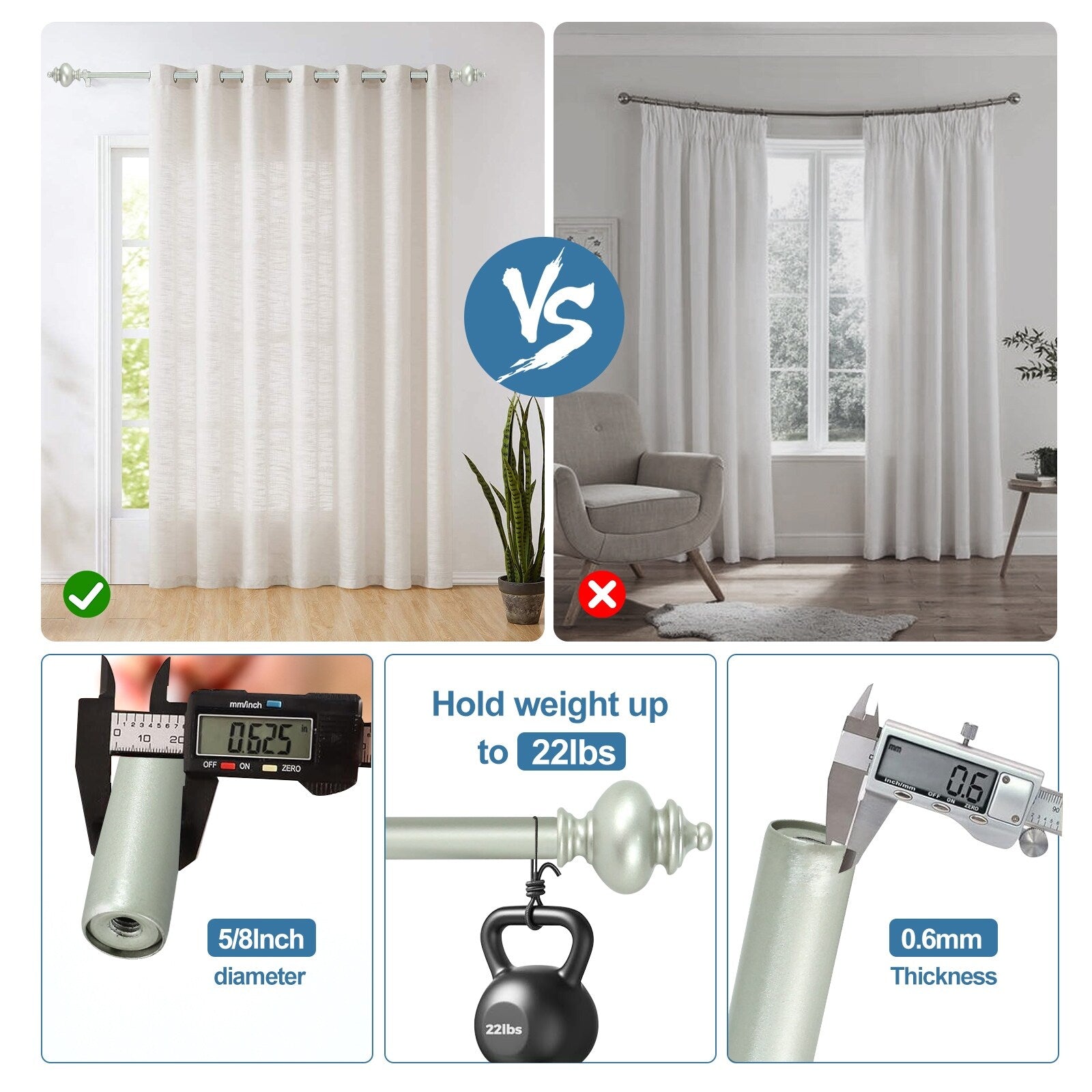 Modern Round Urn Adjustable Drapery Double Curtain Rod