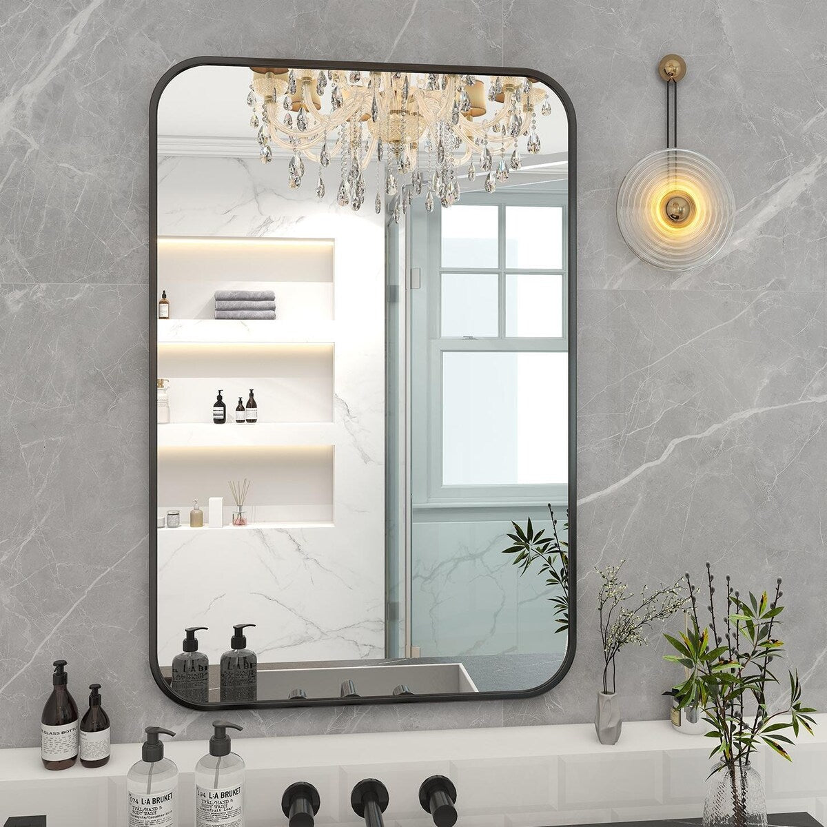 Wall Mounted Bathroom Mirror with Round Corner