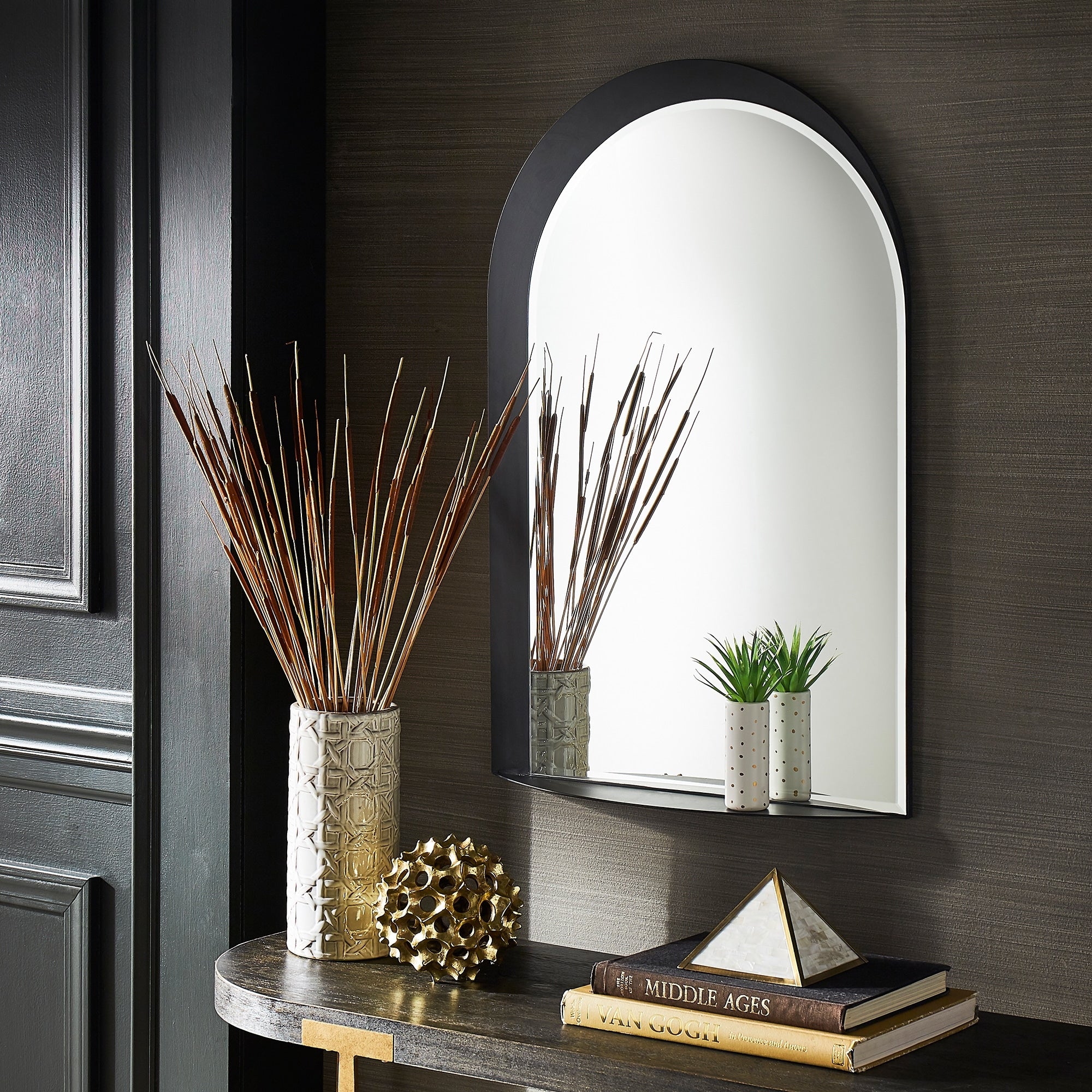 Concord Metal Arched Wall Mirror with Shelf by iNSPIRE Q Bold