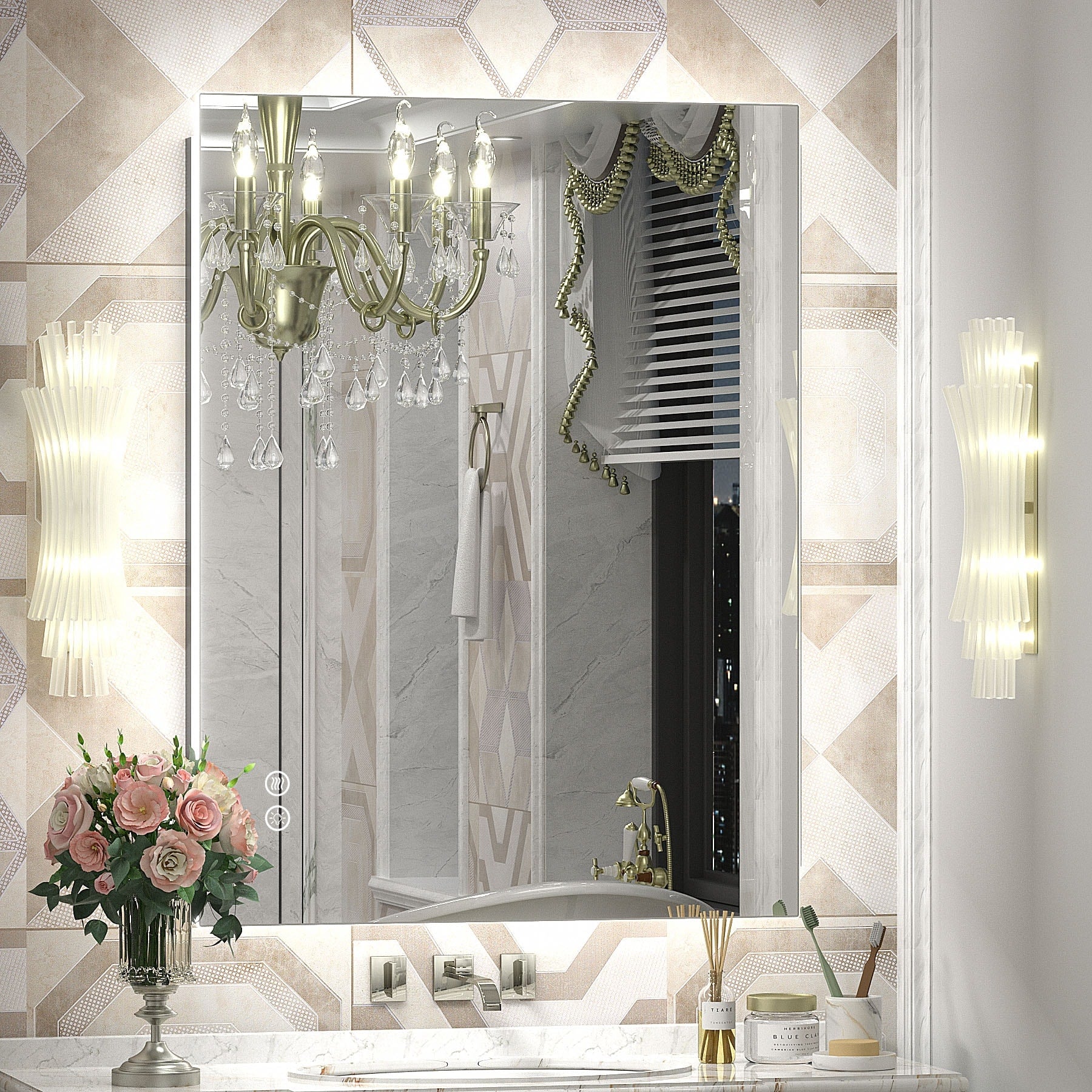 Apmir LED Lighted Anti-Fog Frameless Backlit Bathroom Vanity Mirror with in Tempered Glass