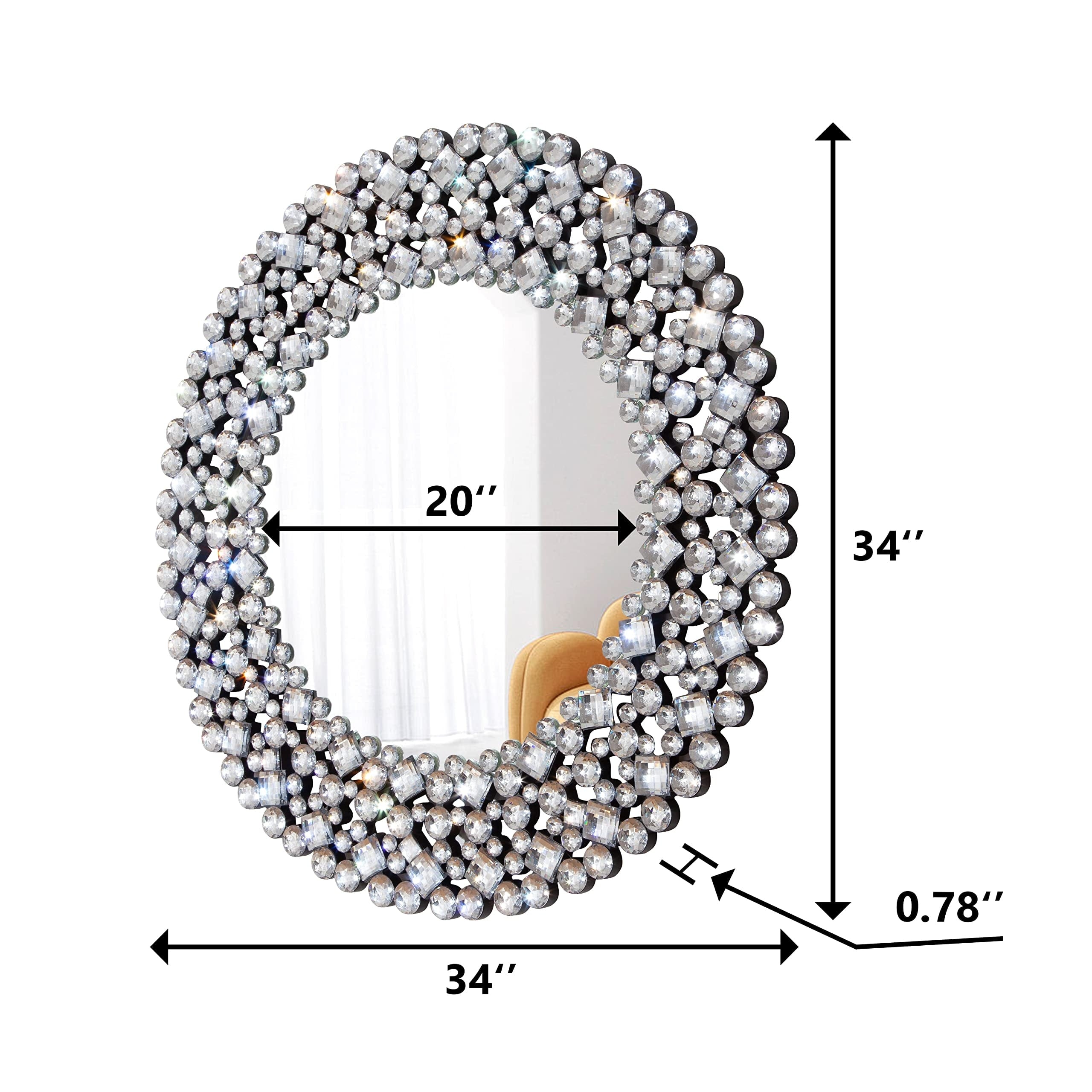 Crystal Accent Round Wall Mirror