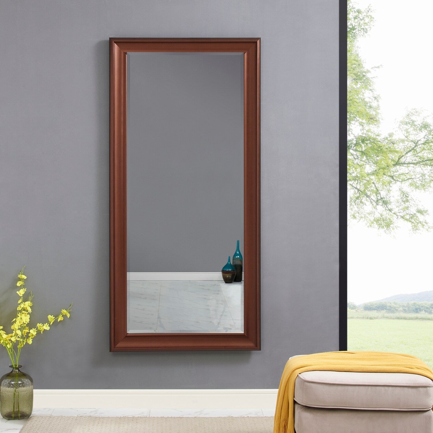 Tall Mirror Full Body Oversized Mirror Smooth Faux Wood Frame Rectangle Wall Mounted Hanging Mirror