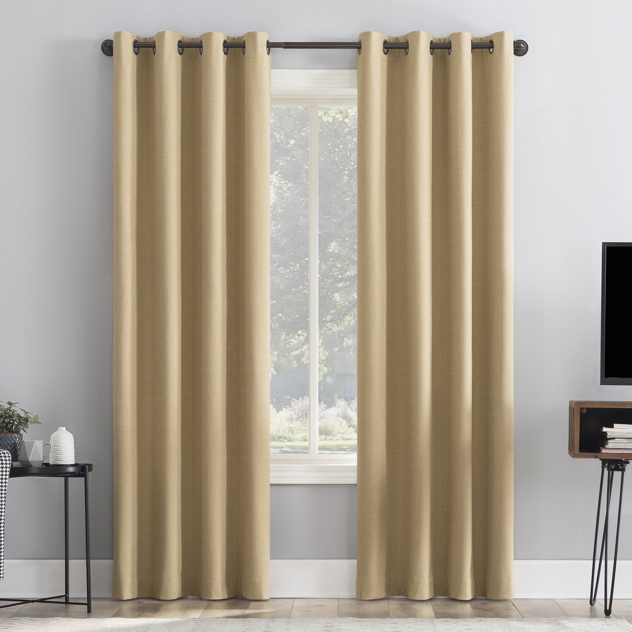 Sun Zero Channing Grid Texture Draft Shield Fleece Insulated Total Blackout Grommet Curtain Panel, Single Panel