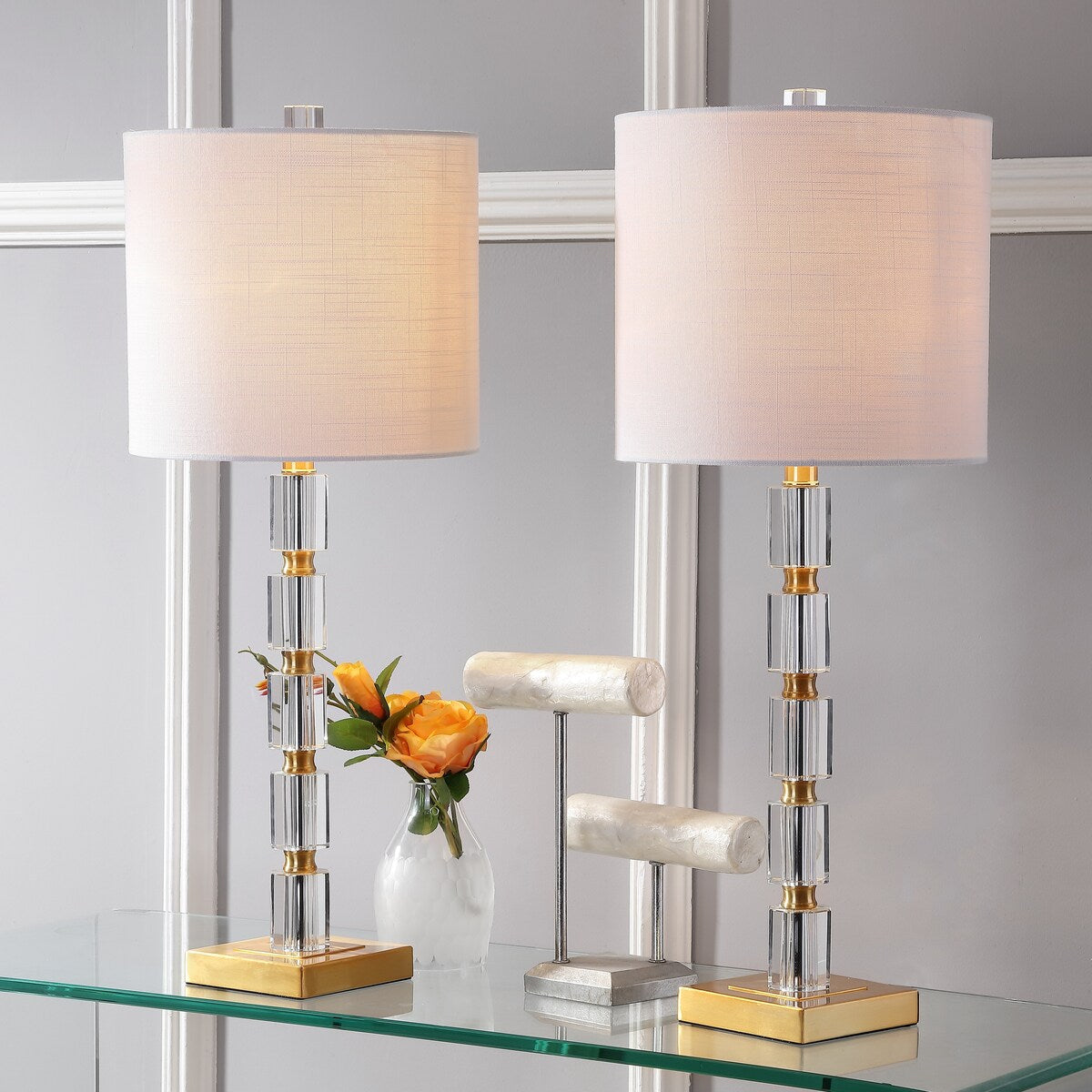 Nala 28.5 Crystal LED Table Lamp, Clear/Brass (Set of 2) by JONATHAN Y