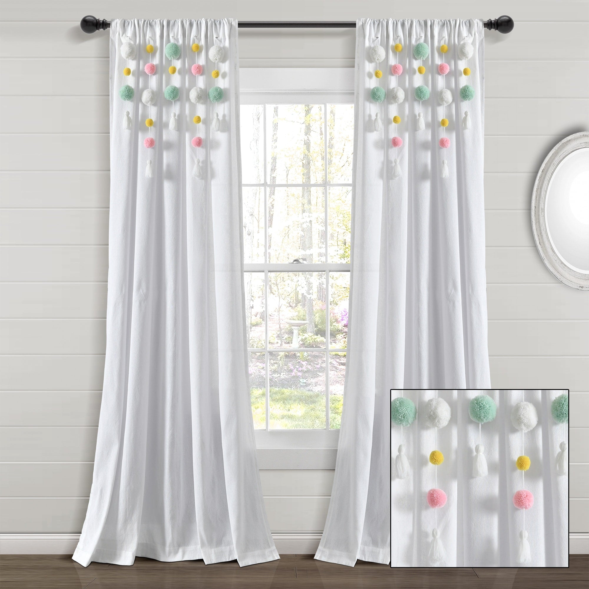 Lush Decor Boho Pom Pom Tassel Linen Window Curtain Panel (Single)