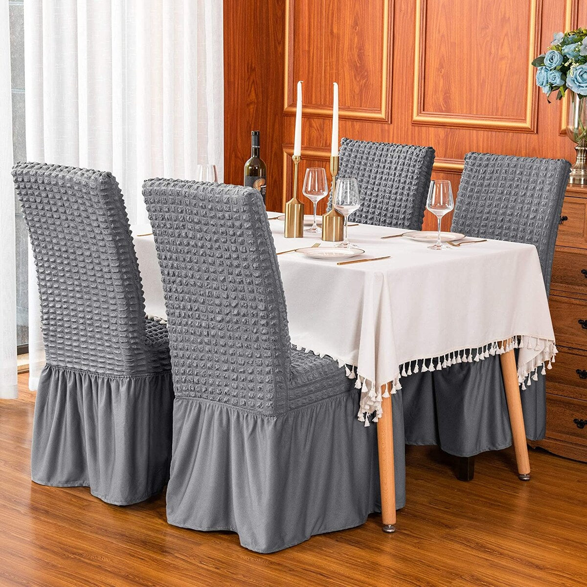 Subrtex Set-of-4 Stretch Dining Chair Cover Ruffle Skirt Slipcovers