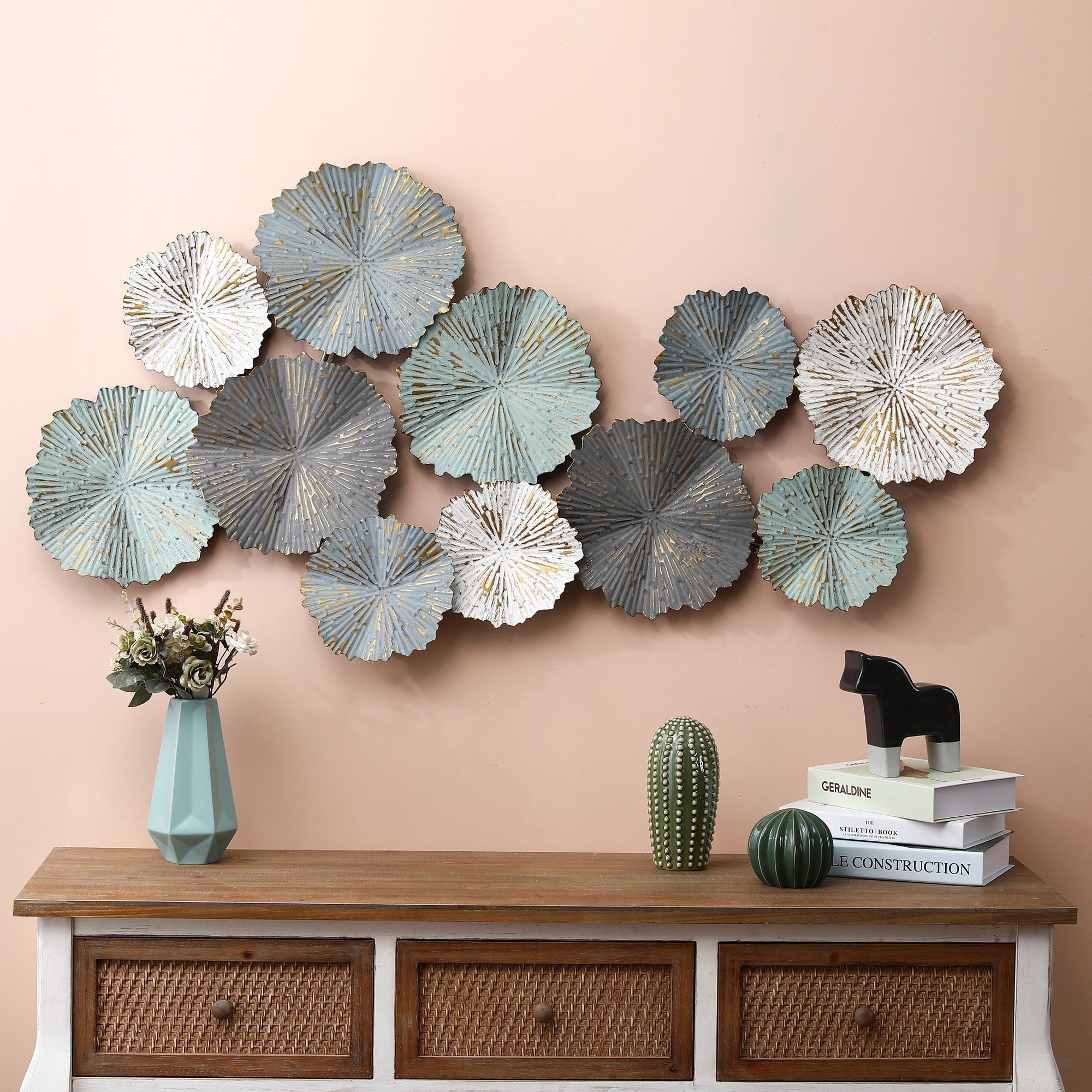 Distressed Multi-Color Abstract Flowers Metal Wall Decor