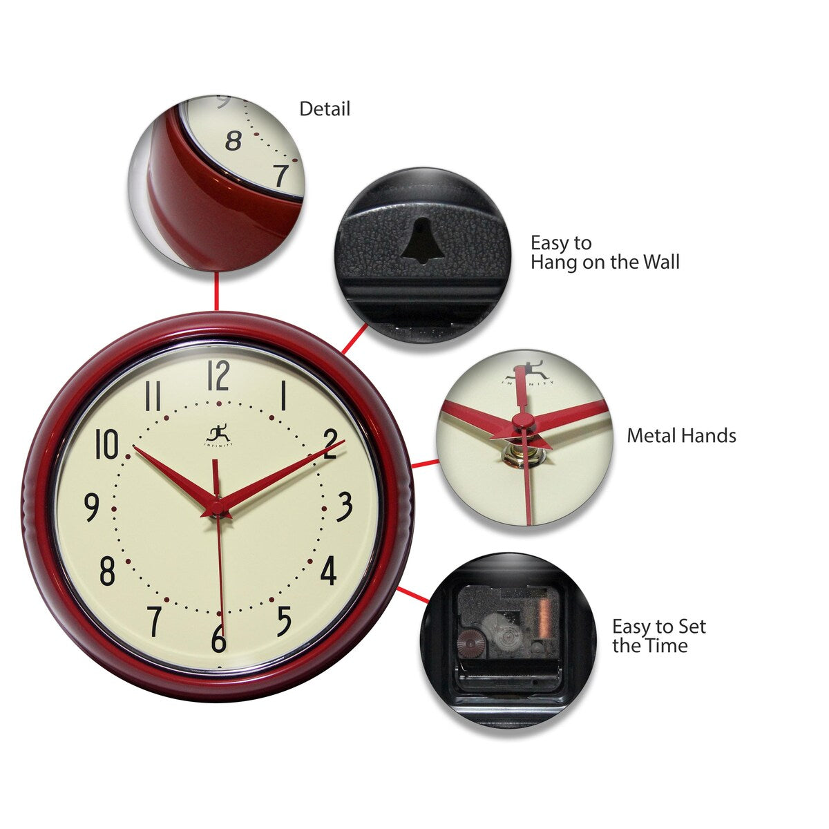 Round Retro Kitchen Wall Clock by Infinity Instruments