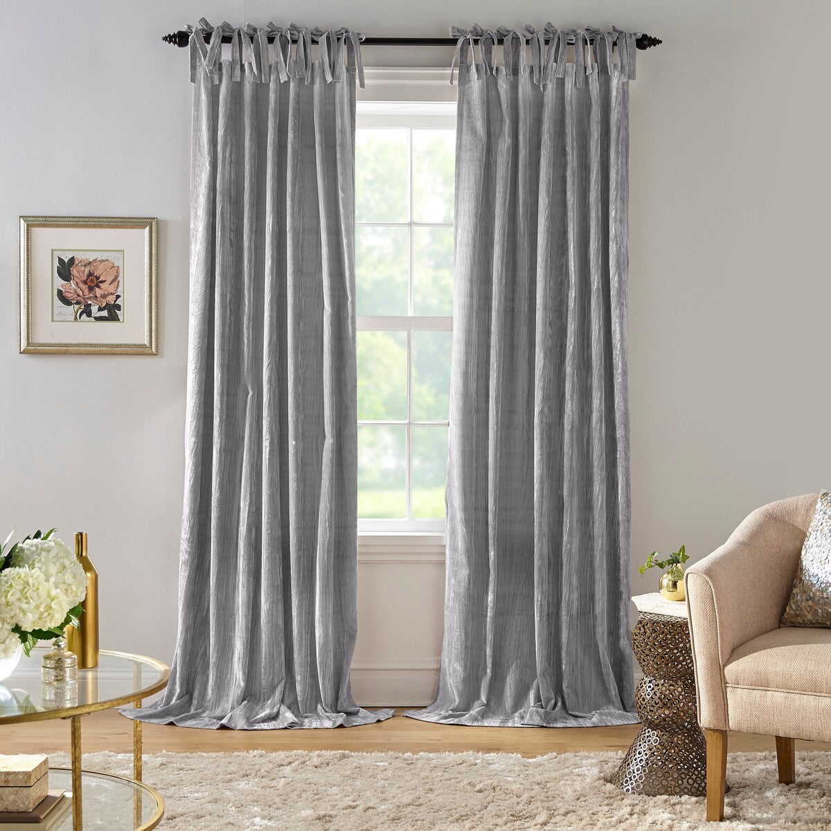 Korena Tie-Top Crushed Velvet Window Curtain