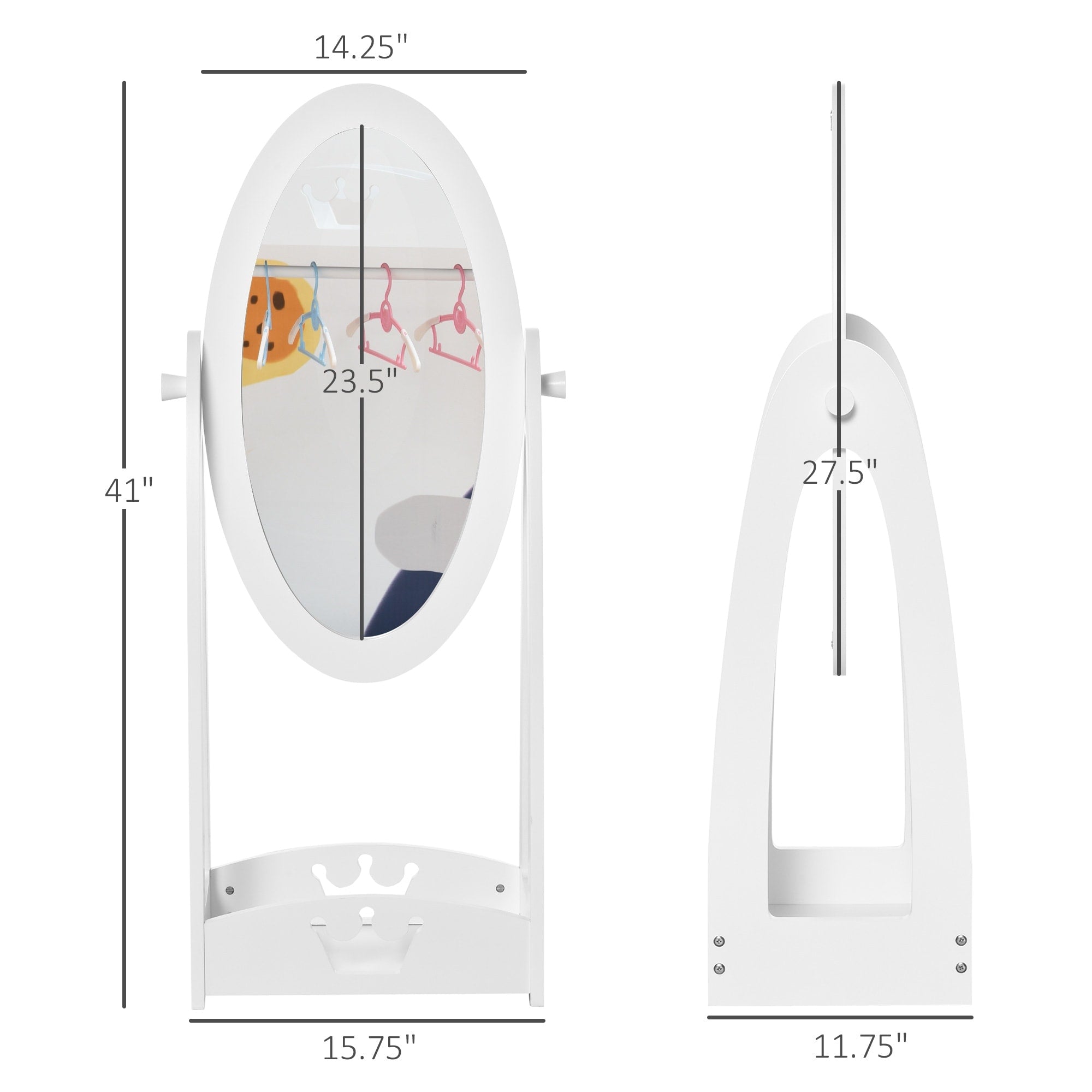 HOMCOM Full Length Mirror for Kids Girls Bedroom Decor, White - 15.75L x 11.75W x 41H