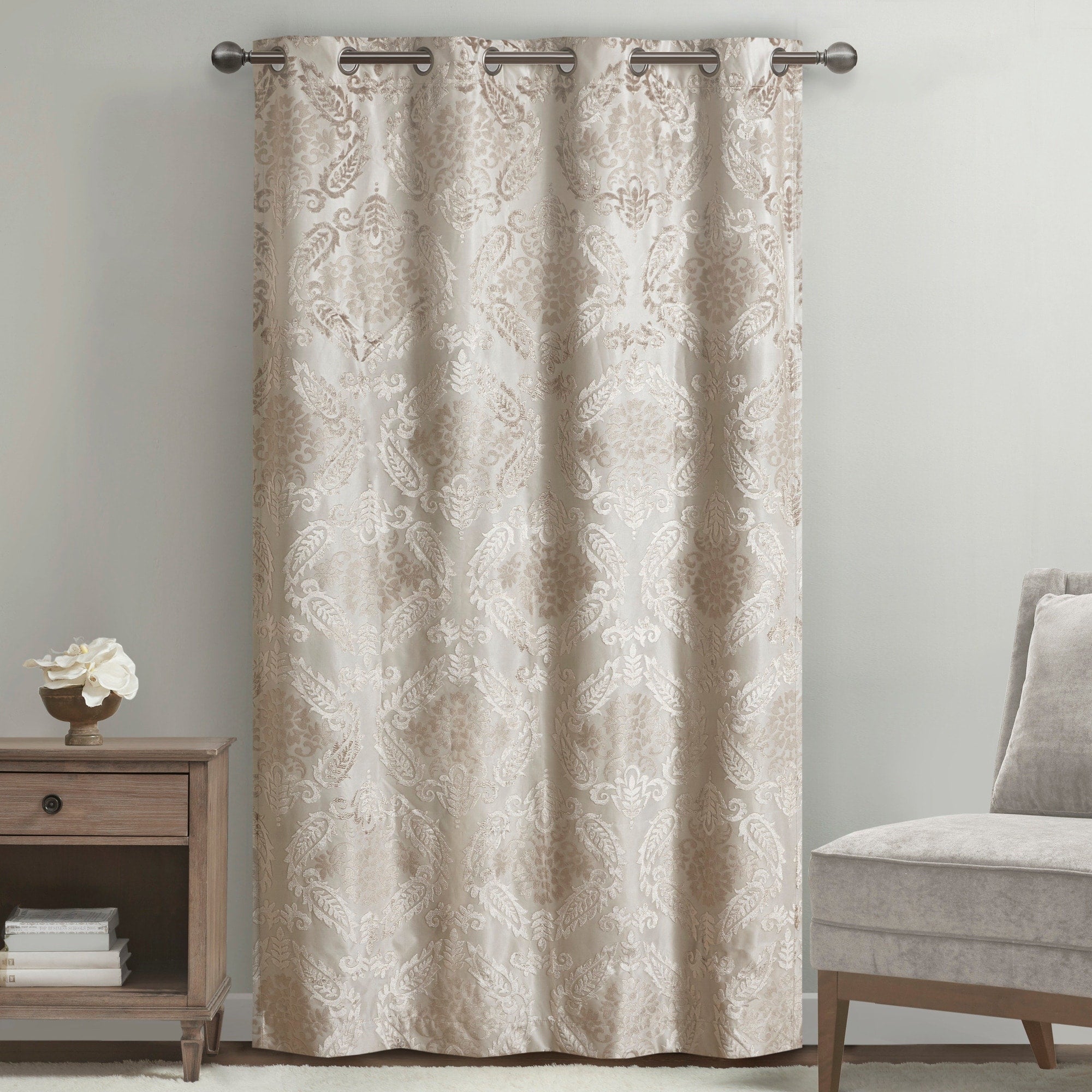 Loraine Knitted Jacquard Paisley Total Blackout Grommet Top Curtain Panel by SunSmart