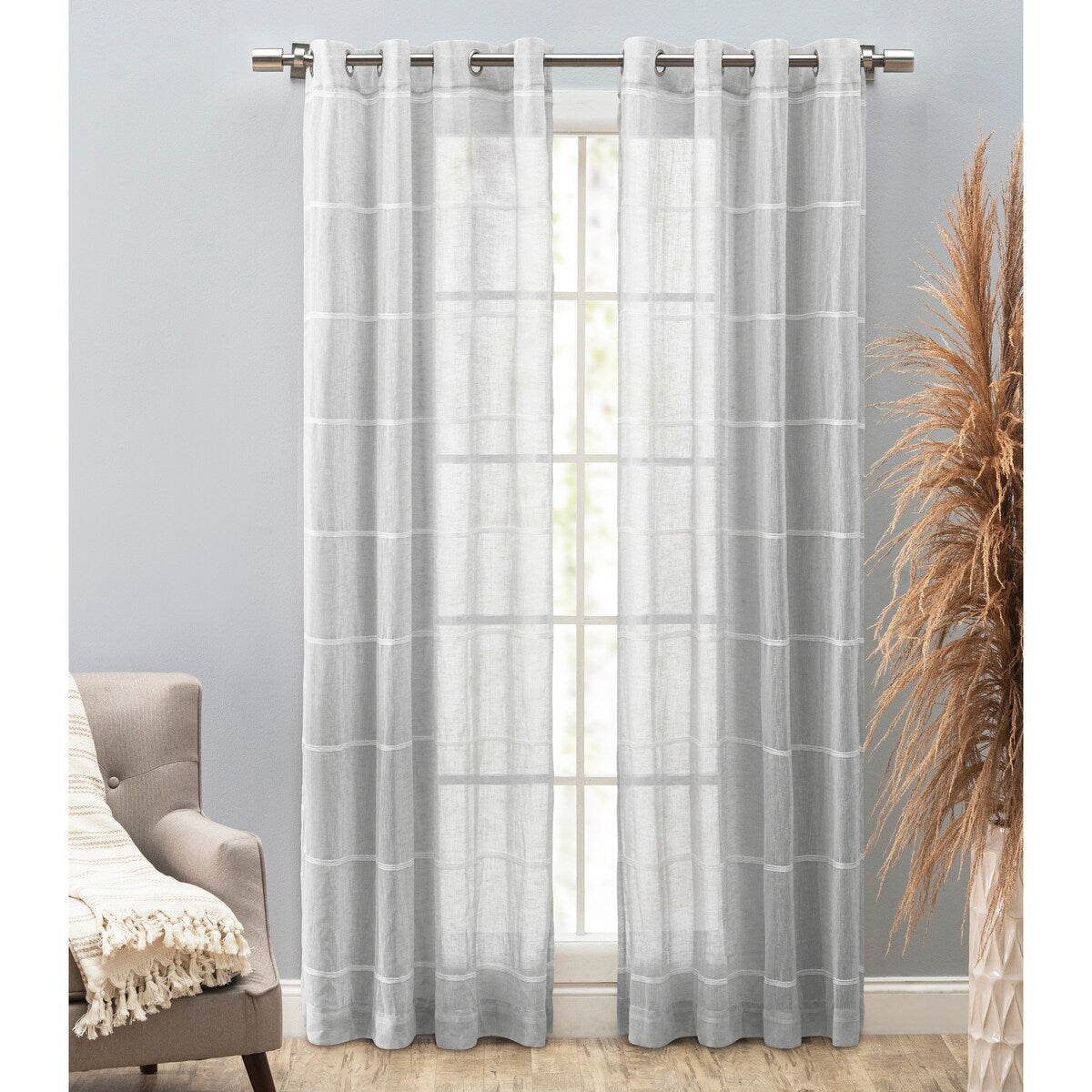 Horizon Stripe Premium Sheer Textured Semi-Sheer Grommet Curtain Panel