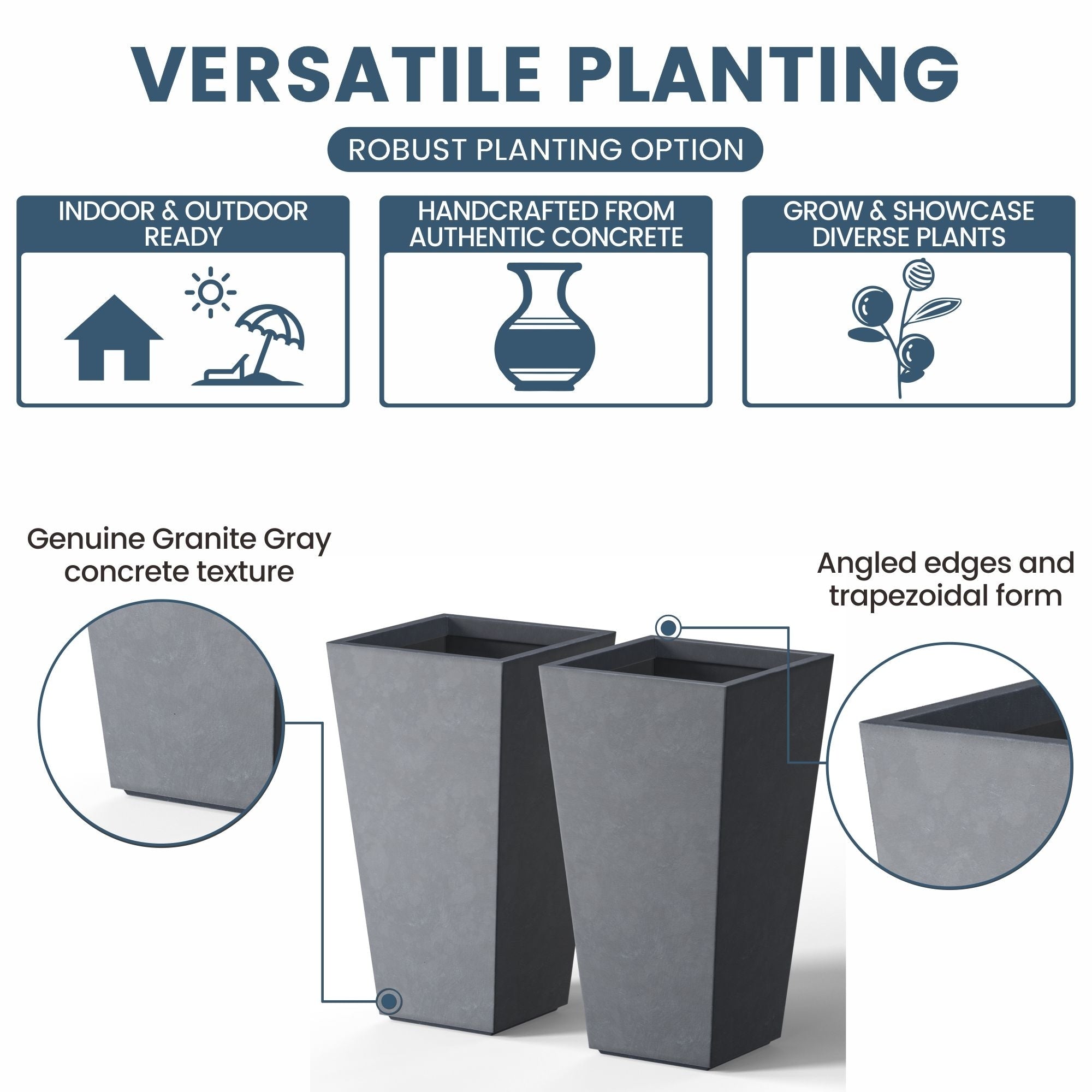 Tall Concrete Rectangle Plant Boxes / Large Indoor and Outdoor Flower Planters