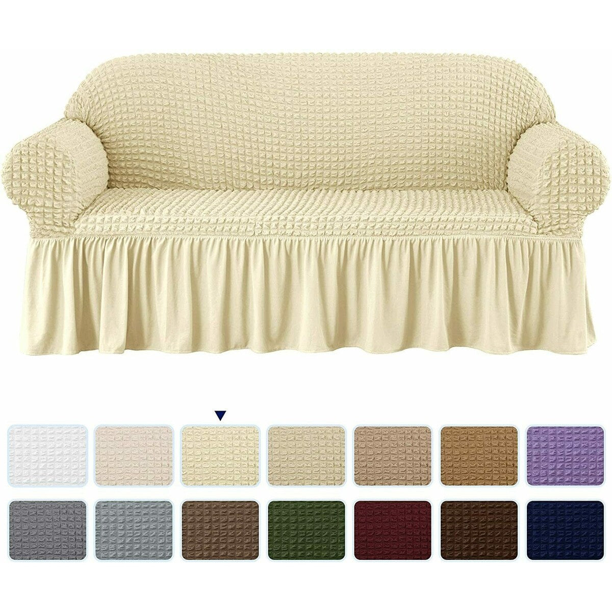 Subrtex 1 Piece Sofa Slipcover Seersucker Skirt Stretch Spandex Furniture Protector