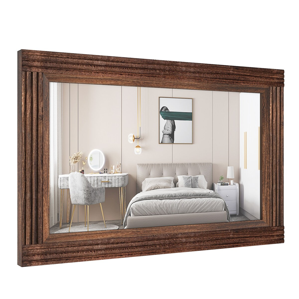 Solid Wood Frame Flat Bathroom Mirror