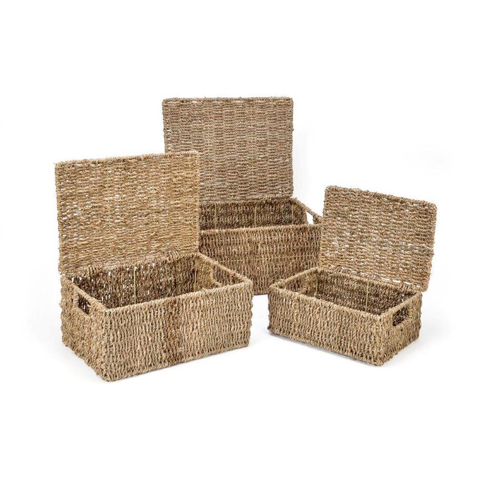 Trademark Innovations Set of 3 Rectangular Seagrass Baskets with Lids (Small)