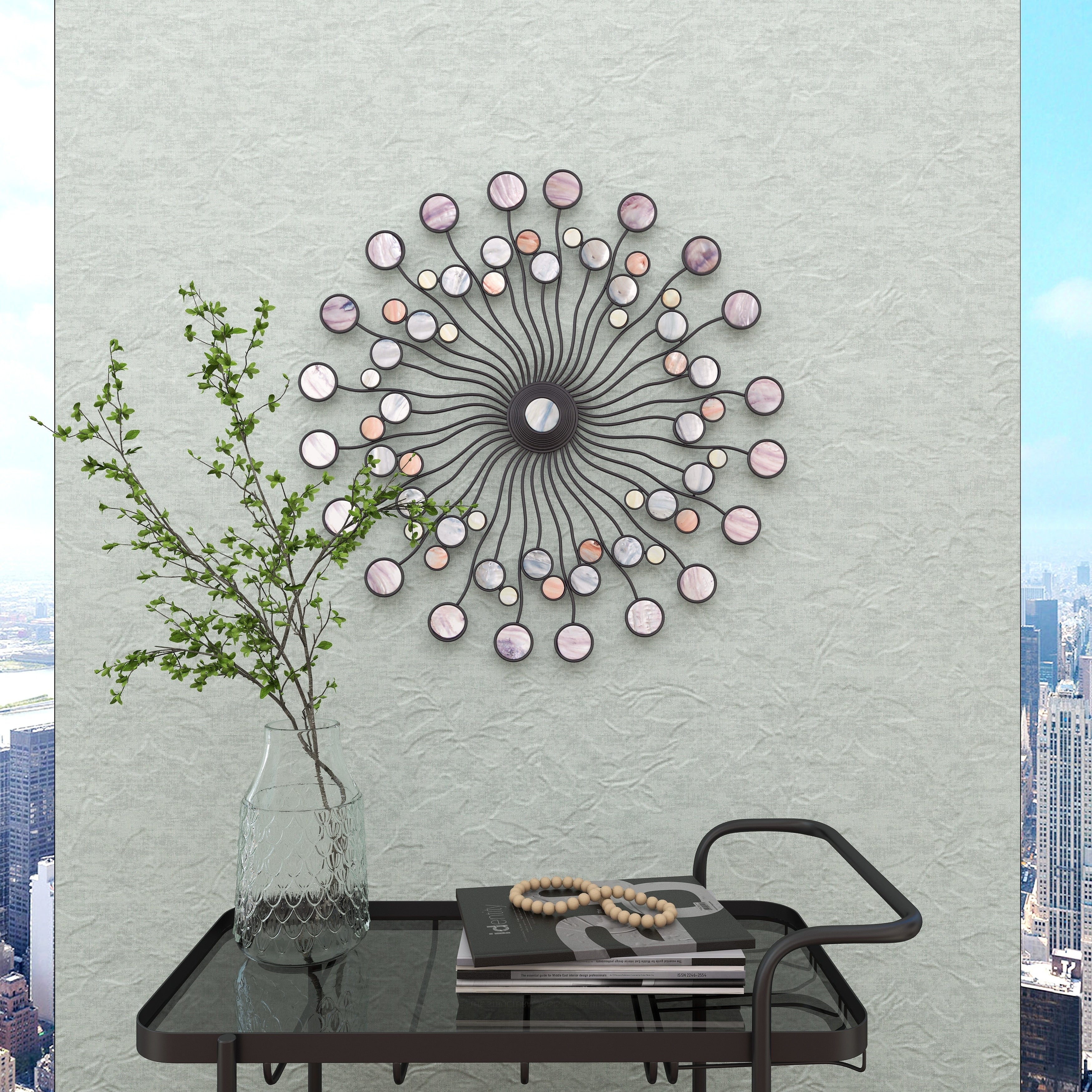 Multi Color Iron Metal Modern Contemporary Sunburst Round Wall Décor