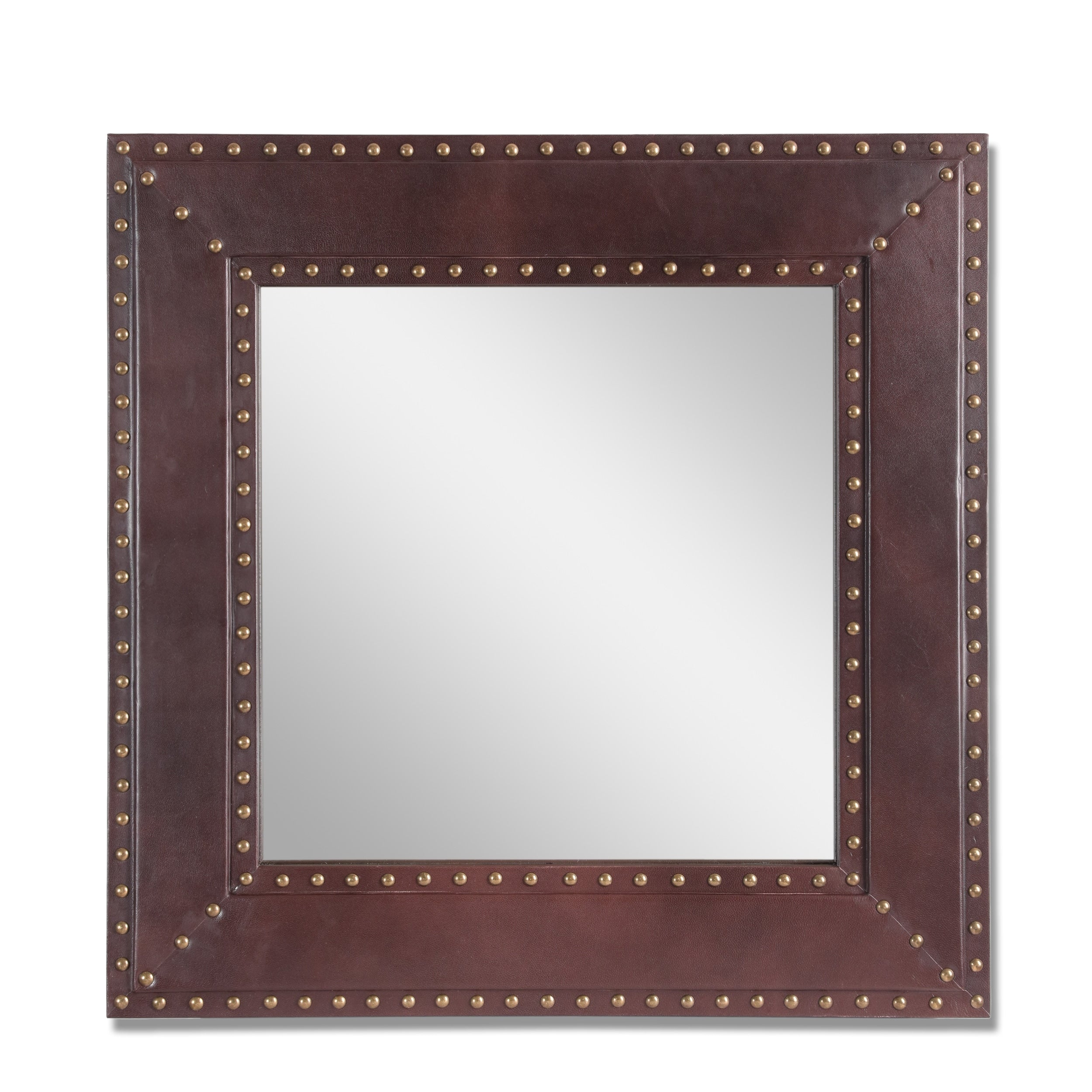 Chamlee Indoor Leather Handcrafted Studded Square Wall Mirror by Christopher Knight Home