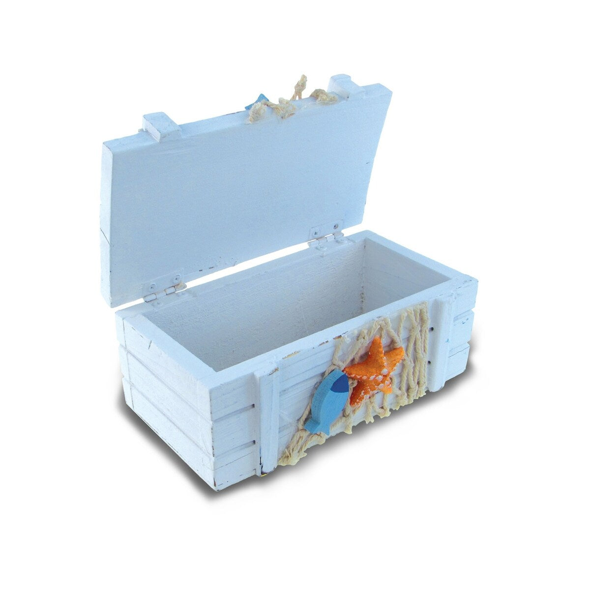 CoTa Global Light Blue Stripes Wooden Jewelry Box with Starfish - 5’Lx2.5’Wx2.25’H