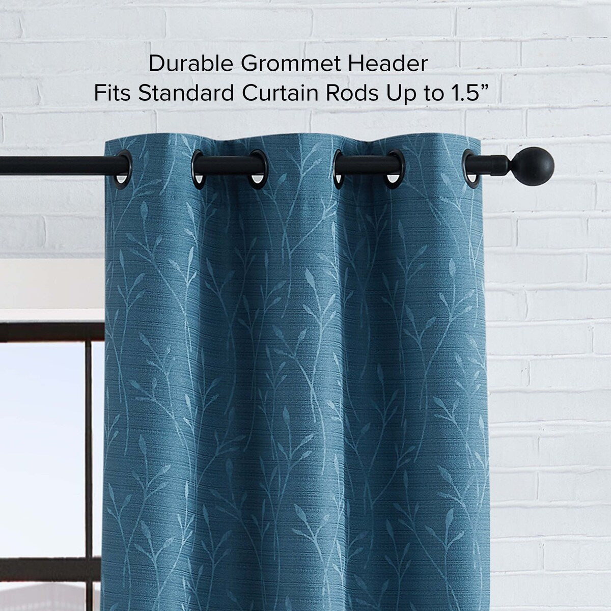 Lucky Brand Sondra Textured Leaf Pattern Blackout Grommet Window Curtain Panel Pair with Tiebacks