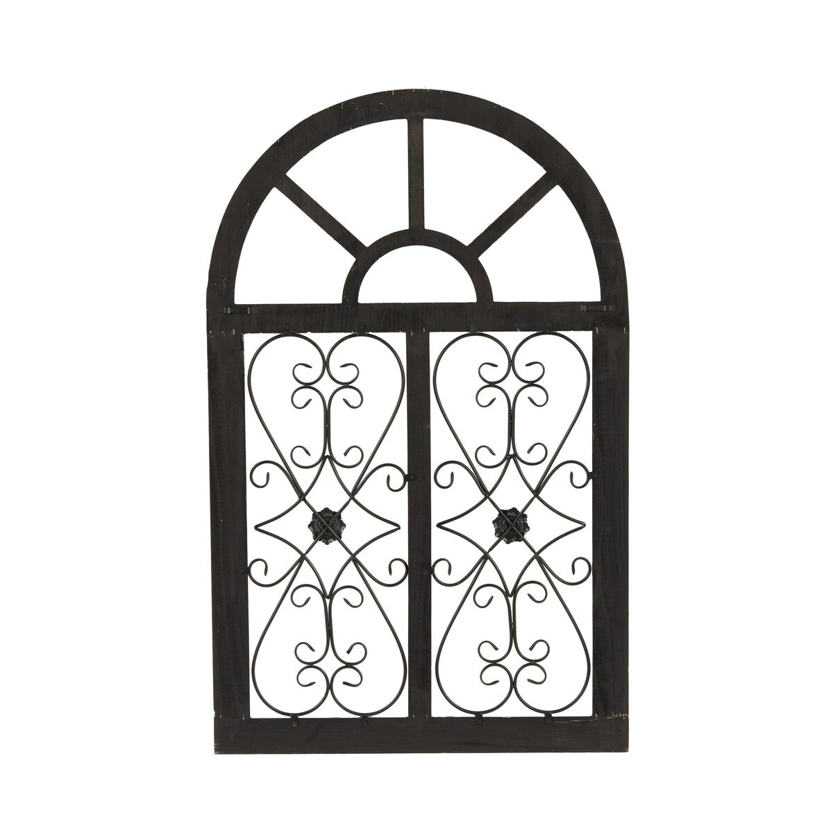 Wood Scroll Arched Window Inspired Home Wall Decor with Metal Scrollwork Relief - Light Blue - Roche River Decor