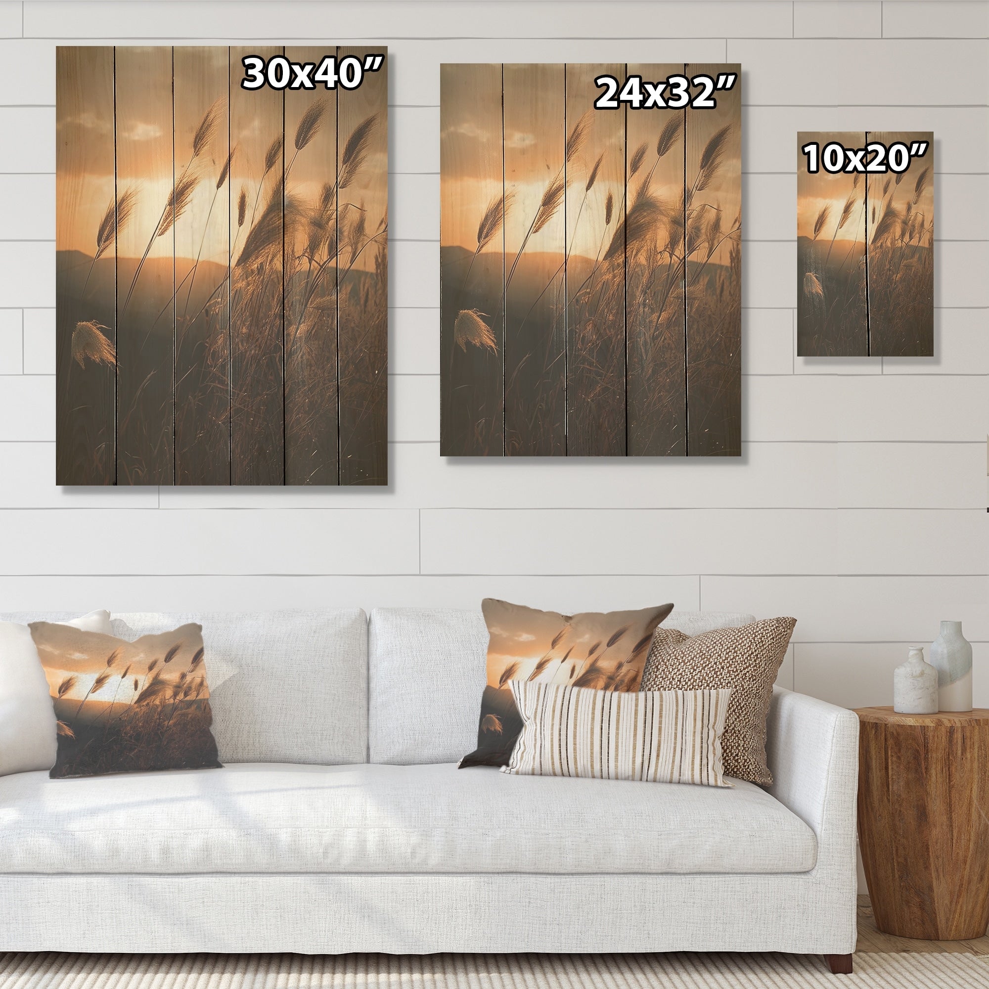 Designart Beachgrass In Motion At Sunset Herbs Wood Wall Decor - Traditional Beige Wood Panel On Natural Pine Wood