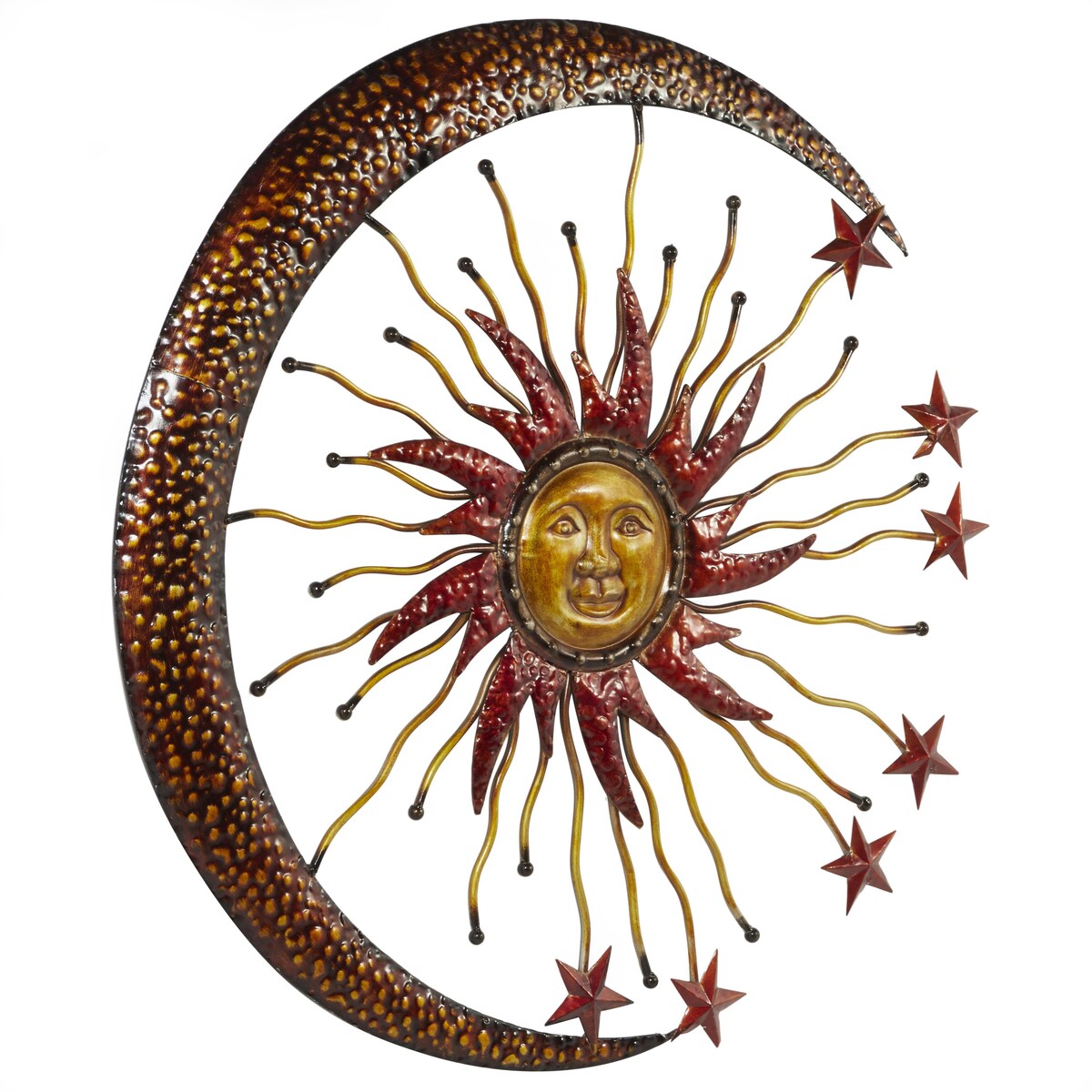 Metal Sun and Moon Indoor Outdoor Home Wall Decor with Stars - Copper - Roche River Decor