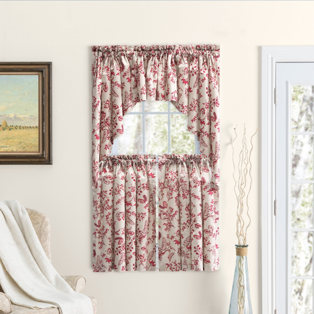 Waverly Gardens Rod Pocket with header Kitchen Curtains - Tier, Swag or Insert Valance (Sold Separately)