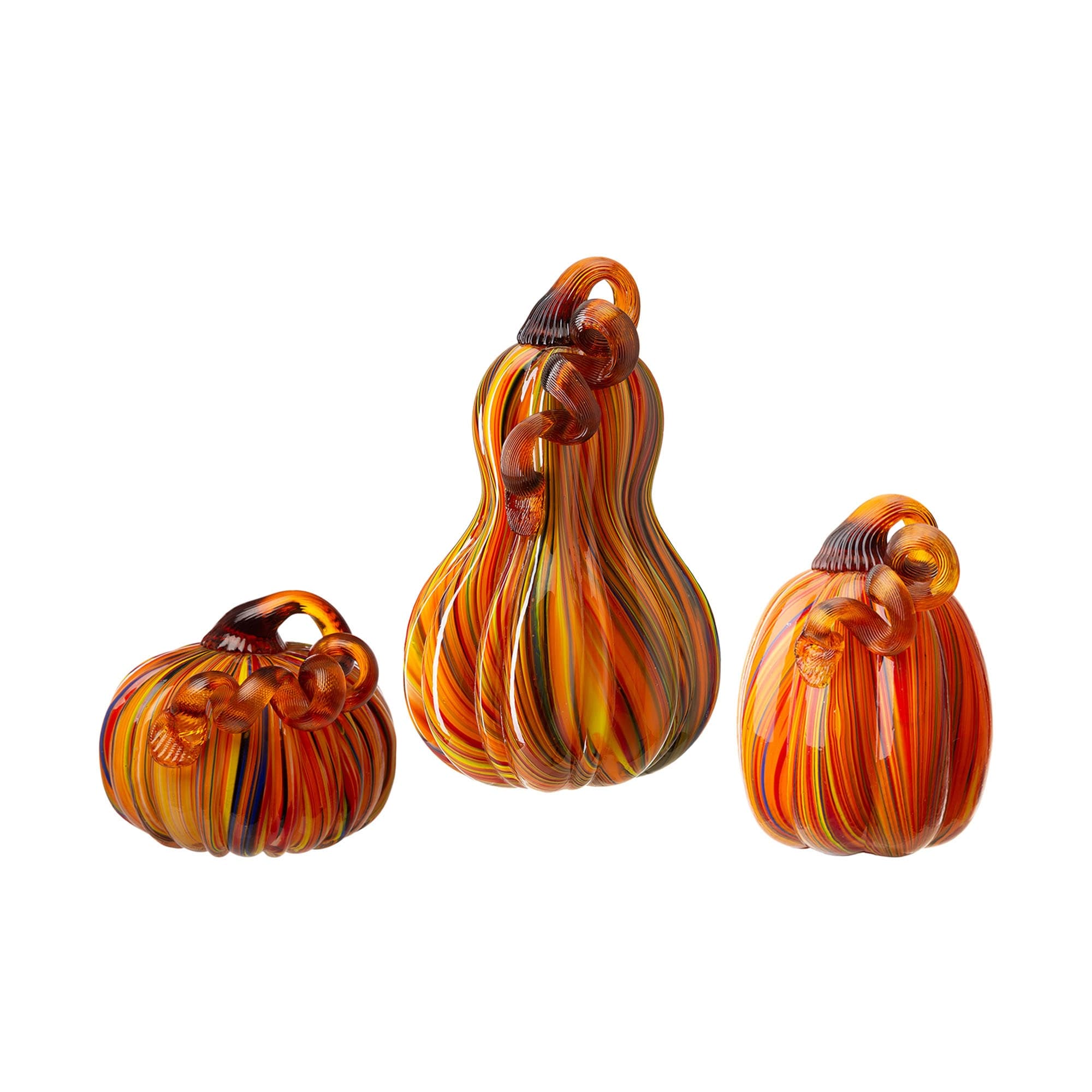 Glitzhome Handblown Multi Striped Fall Harvest Glass Pumpkins Thanksgiving Gift