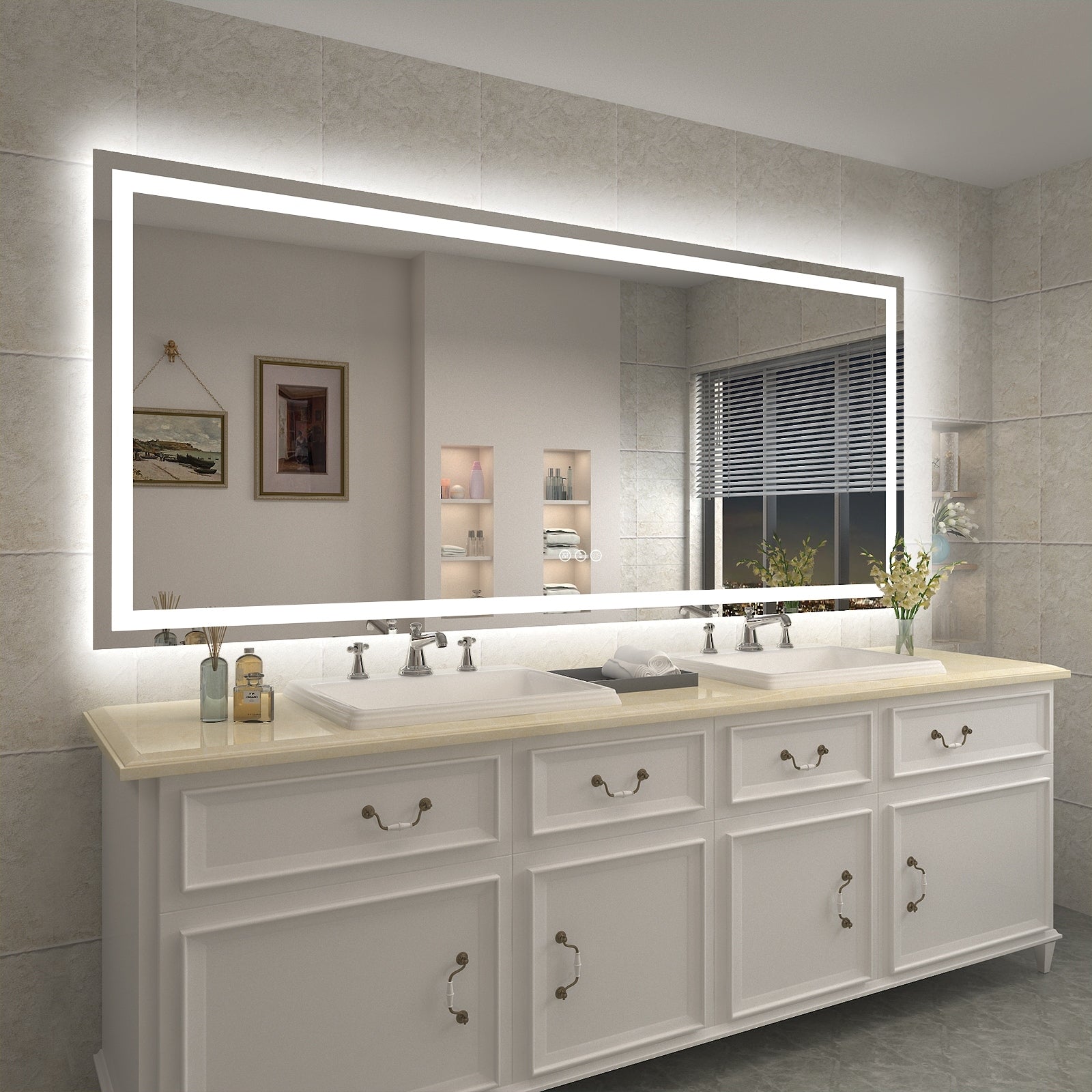 Apmir Full Size Frameless Front and Back LED Lighted Bathroom Vanity Mirror Anti-Fog in Tempered Glass & ETL