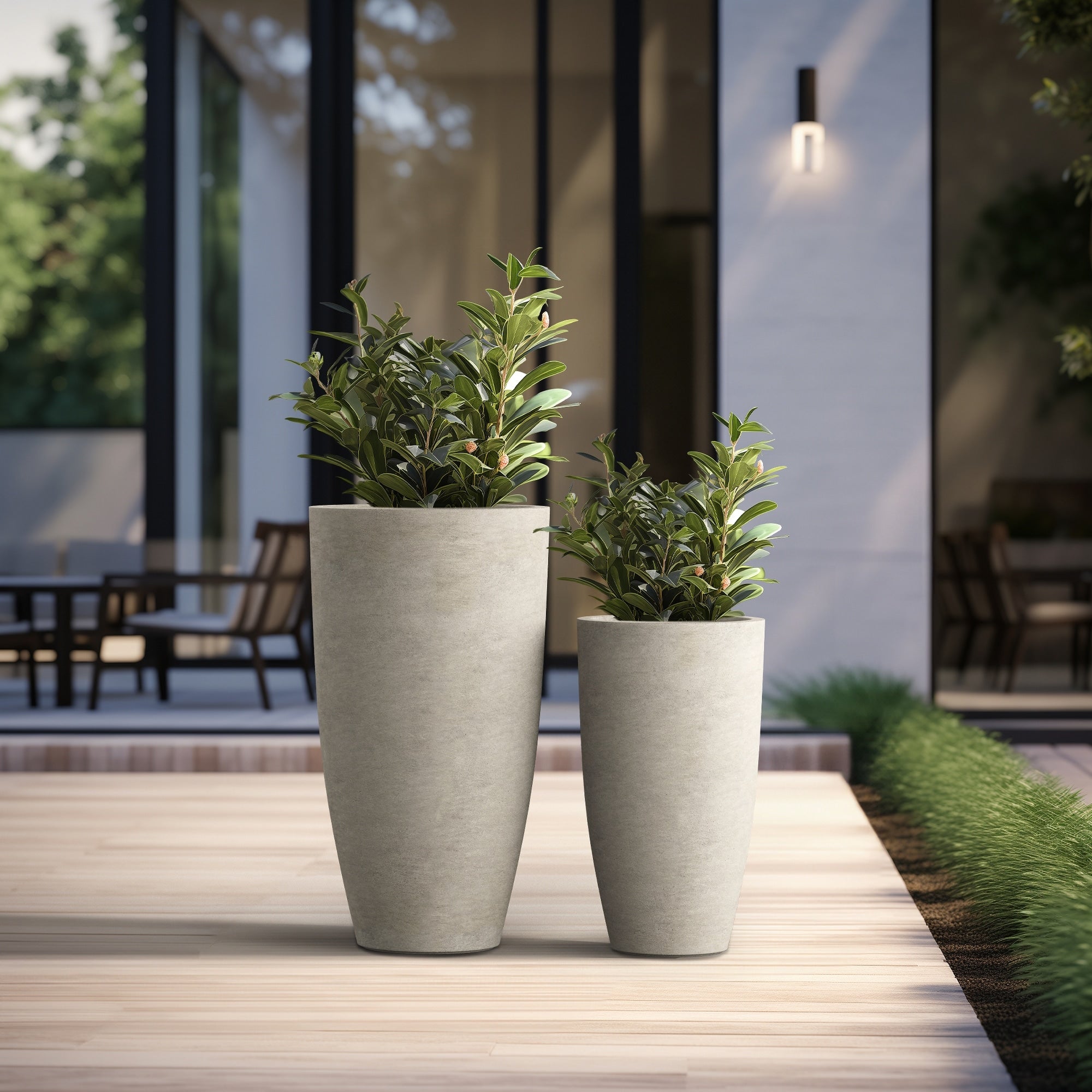 Tall Concrete Round Plant Pots / Large Indoor and Outdoor flower Planters