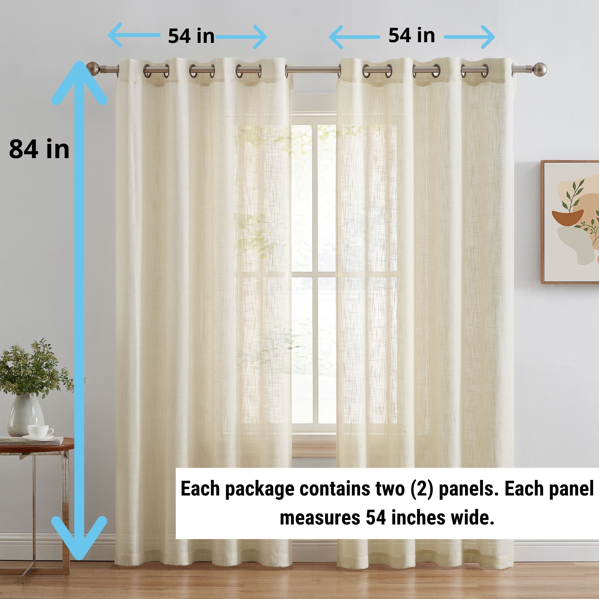 HLC.me Abbey Faux Linen Textured Semi Sheer Privacy Light Filtering Transparent Window Grommet Curtain Panels, Pair