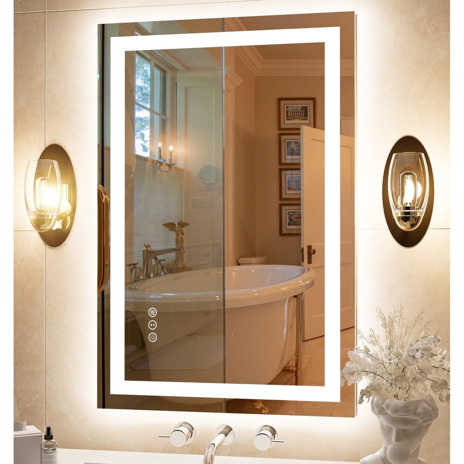 Apmir Full Size Frameless Front and Back LED Lighted Bathroom Vanity Mirror Anti-Fog in Tempered Glass & ETL