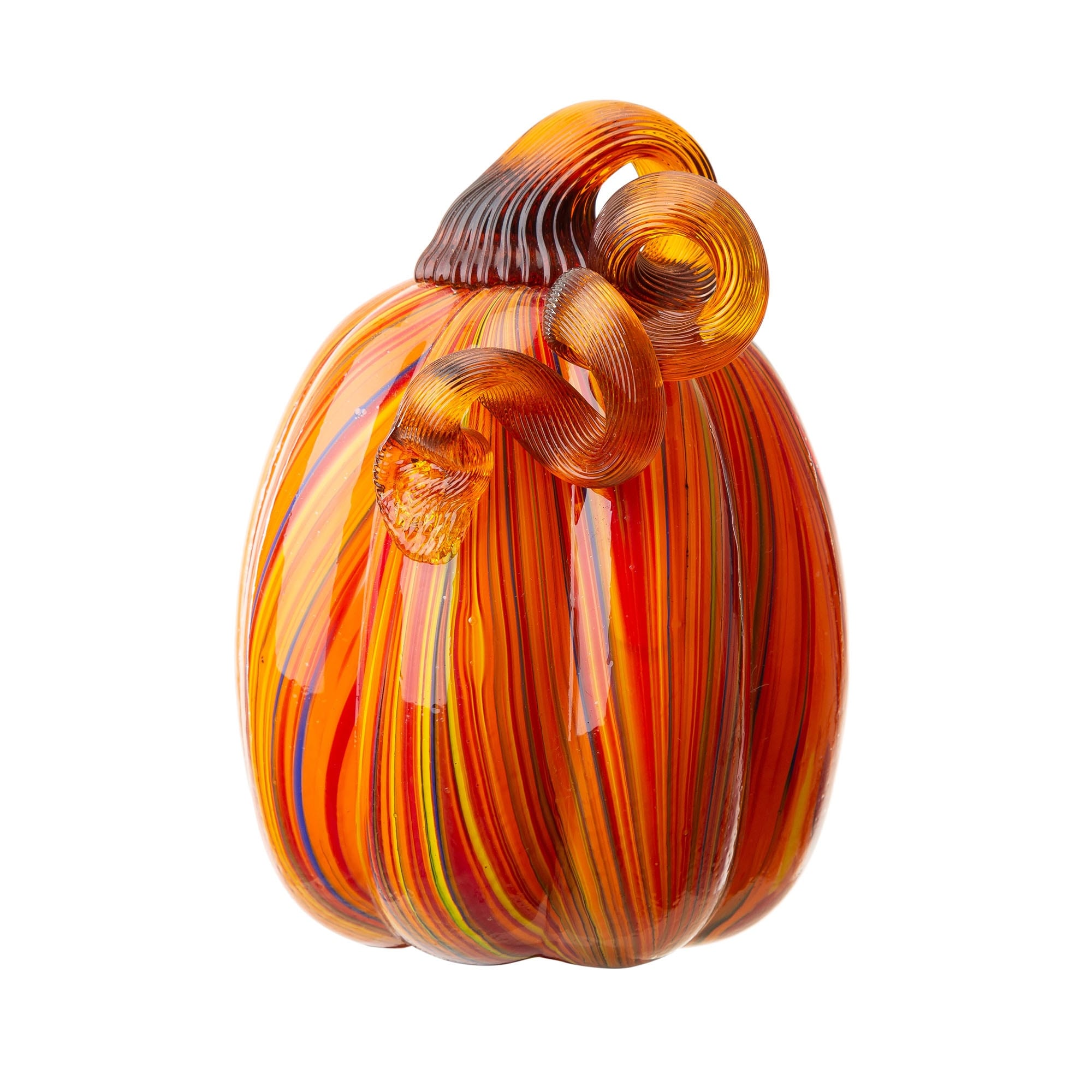 Glitzhome Handblown Multi Striped Fall Harvest Glass Pumpkins Thanksgiving Gift