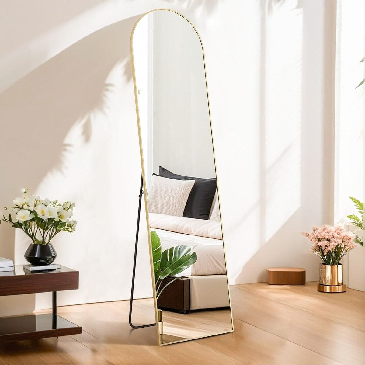 Full Length Mirror with Stand, Floor Mirror with Aluminum Alloy Frame for Bedroom, Standing Full Body Mirror for Wall, Cloakroom