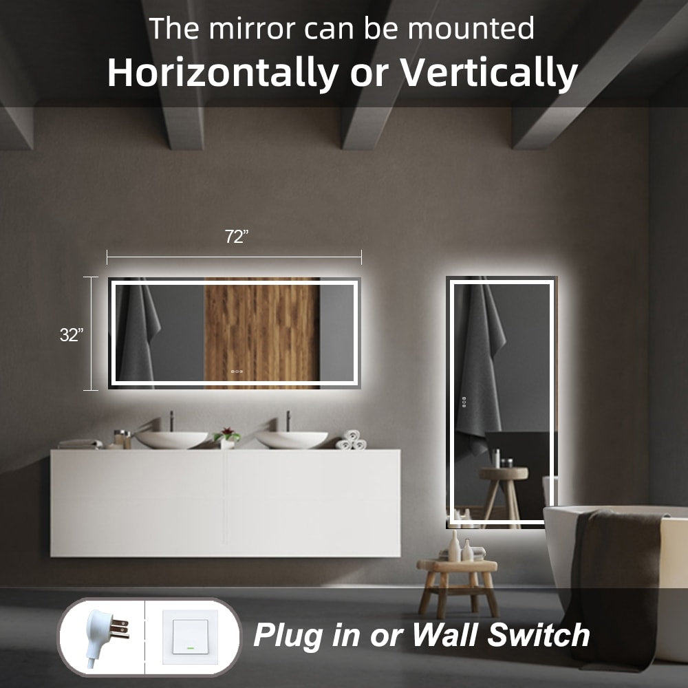 Apmir Full Size Frameless Front and Back LED Lighted Bathroom Vanity Mirror Anti-Fog in Tempered Glass & ETL