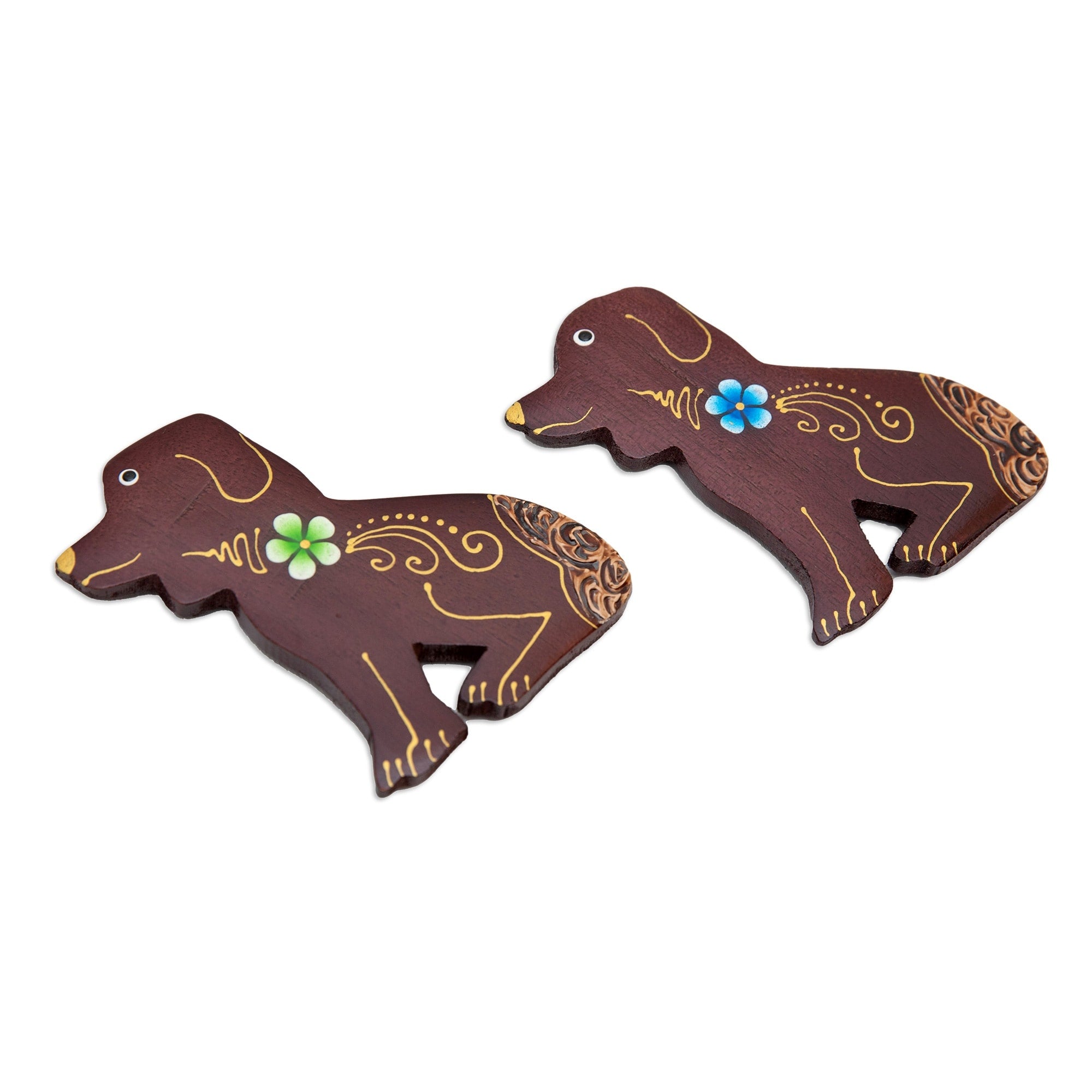 Novica Handmade Paradisial Puppies Wood Magnets (Set Of 2)