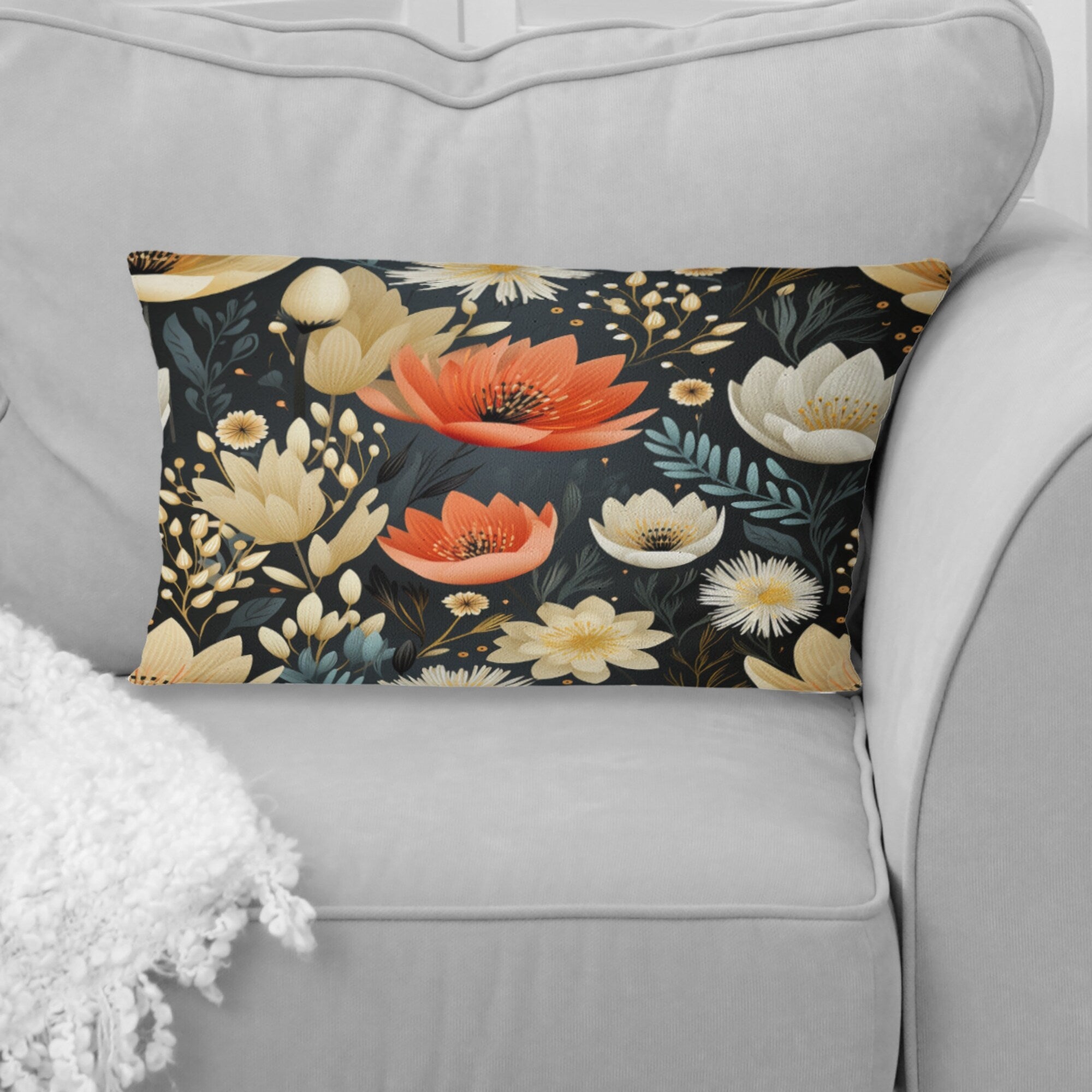 Designart Black And Beige Vintage Romance Floral Pattern Floral Printed Throw Pillow