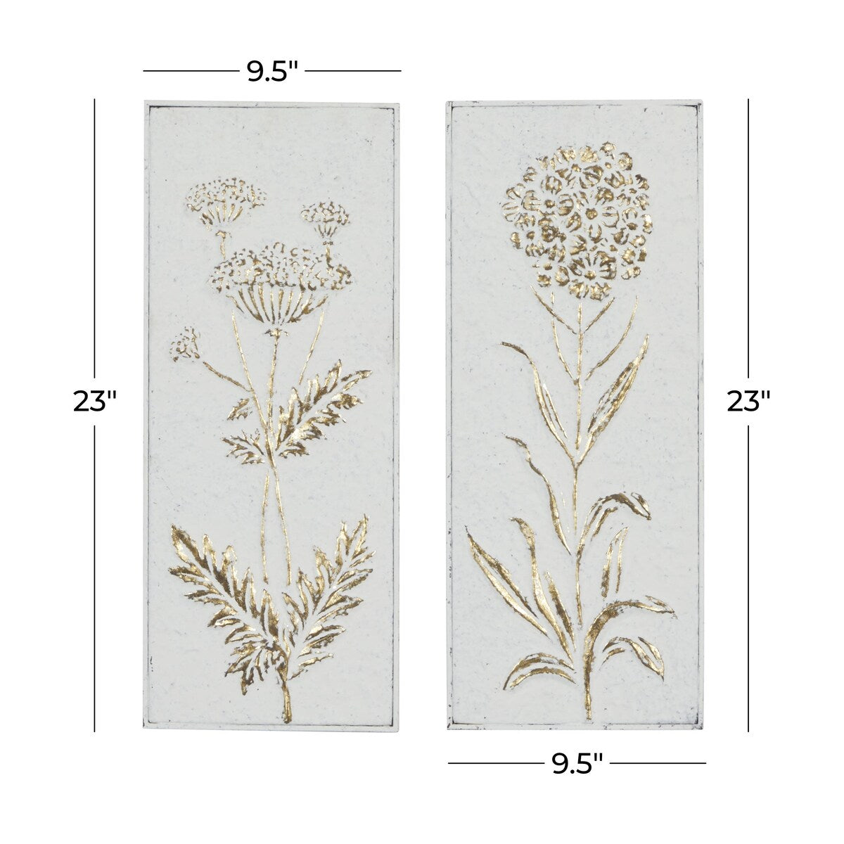 Metal Floral Relief Home Wall Decor with Gold Detailing - Set of 2 White - Roche River Decor